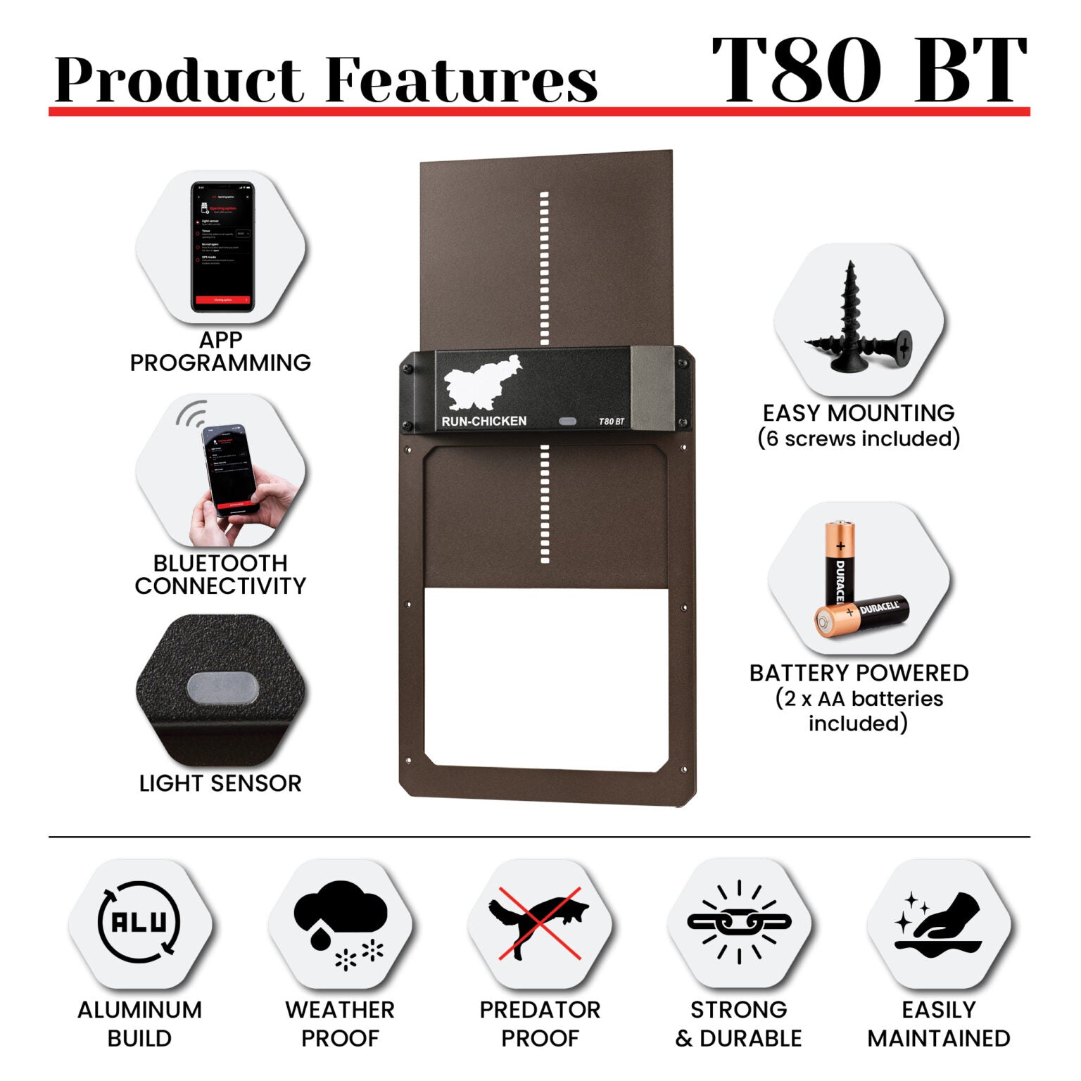 RUN-CHICKEN T80 Automatic Coop Door – Brown (with Bluetooth)