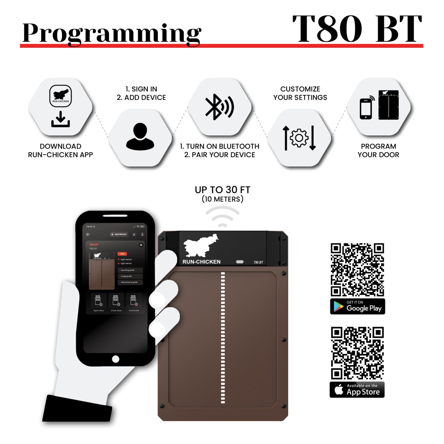RUN-CHICKEN T80 Automatic Coop Door – Brown (with Bluetooth)