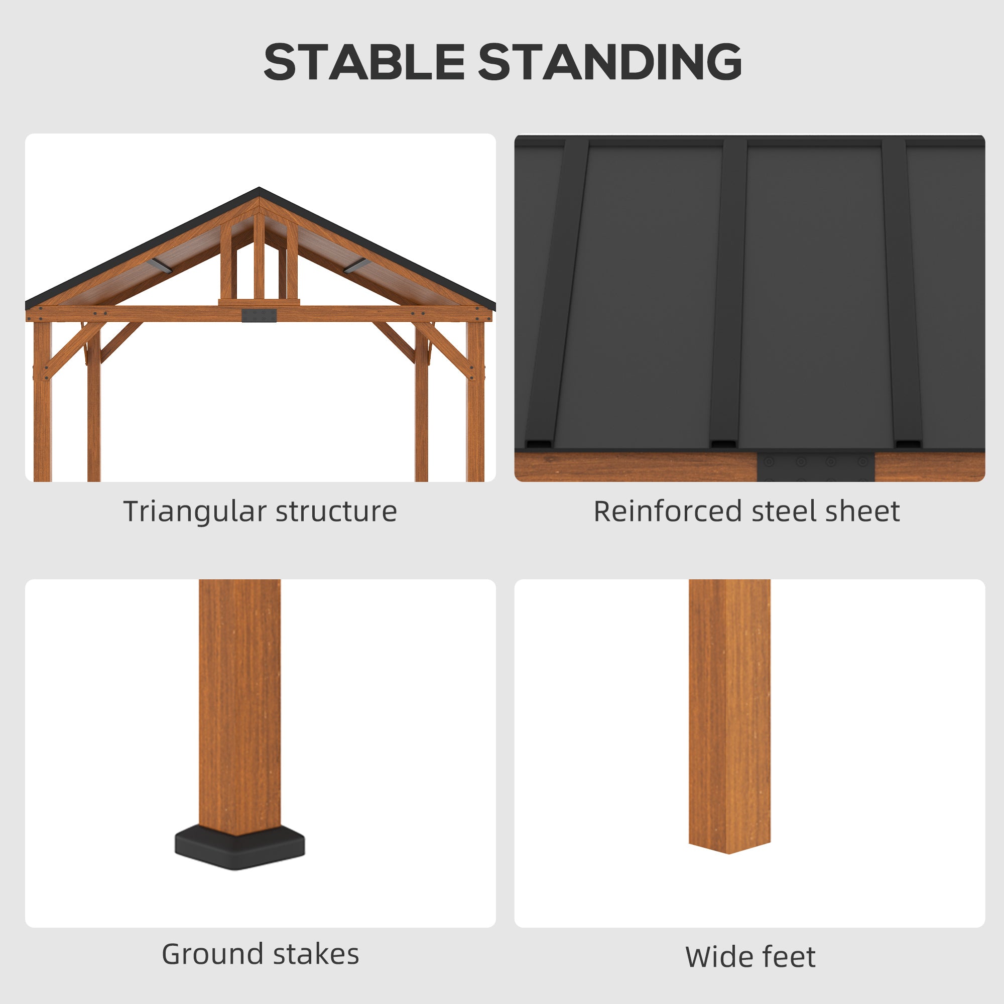 11' x 12' Hardtop Gazebo with Wooden Frame and Waterproof Asphalt Roof, Permanent Pavilion Gazebo - View 6