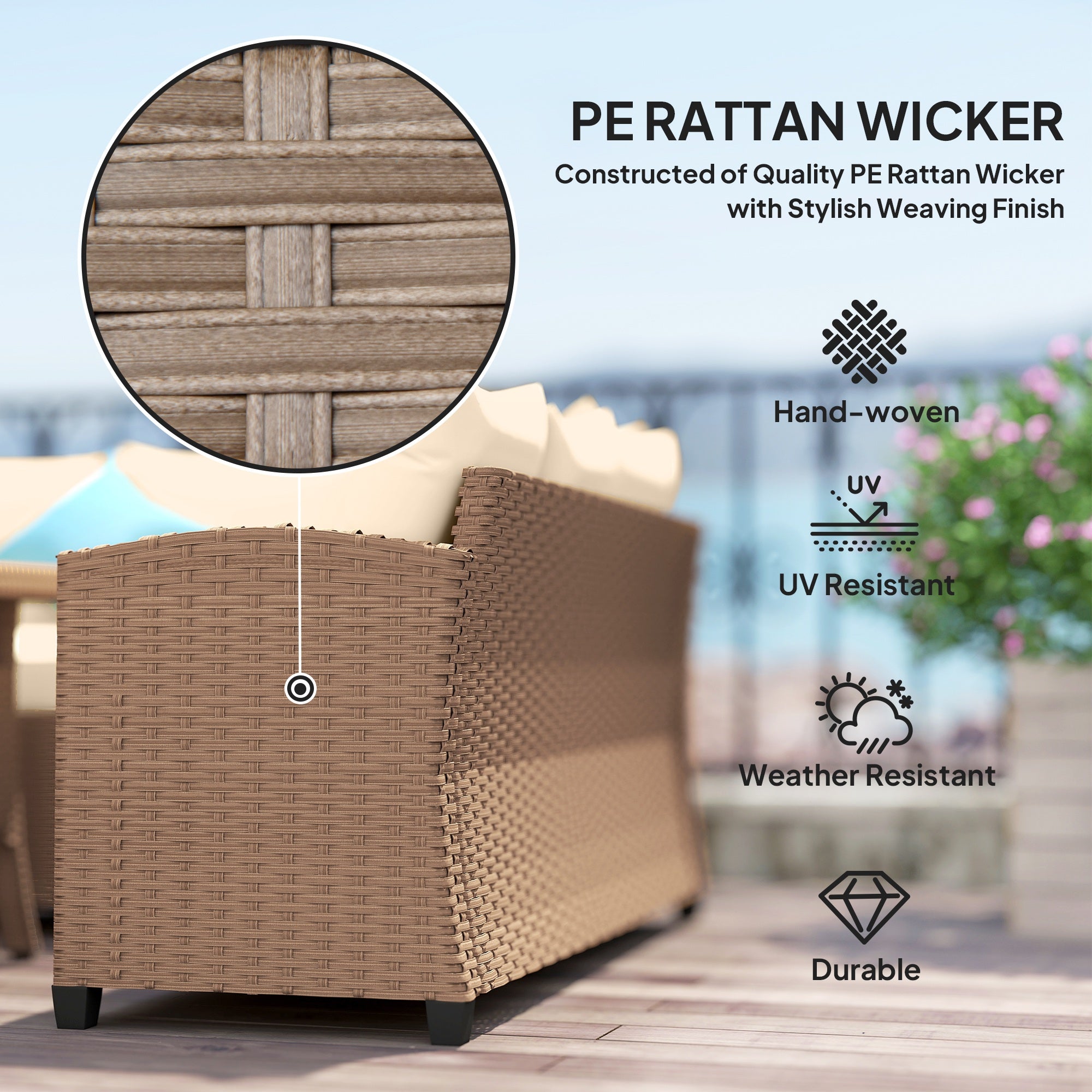 6 Piece Patio Furniture Set, PE Wicker Outdoor Furniture Conversation Set with 3 Sofas, 2 Ottomans - View 4