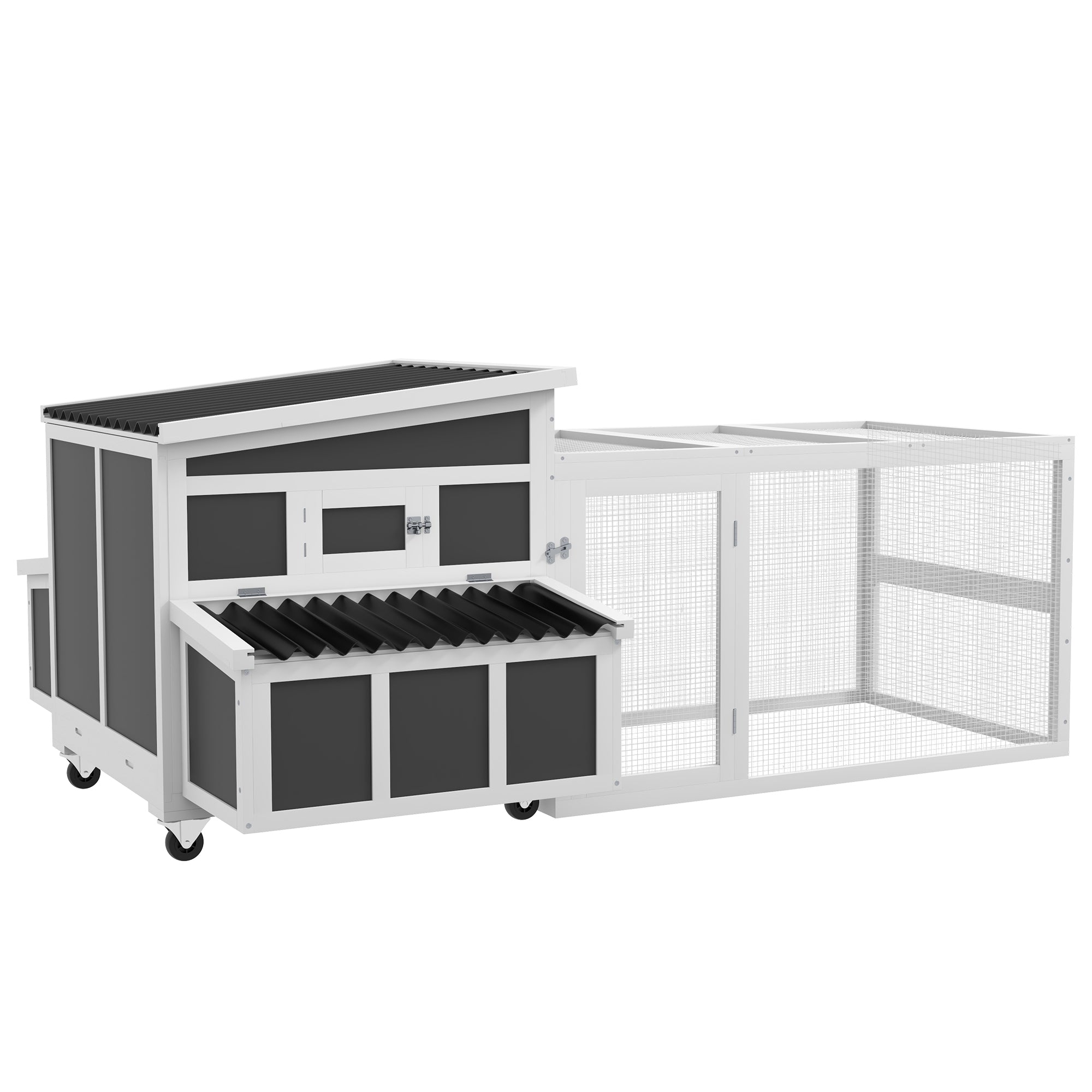 Wooden Chicken Coop with Nesting Box, Pull Out Tray, Run, Perches, Ramp, Windows for 6 Chickens,
