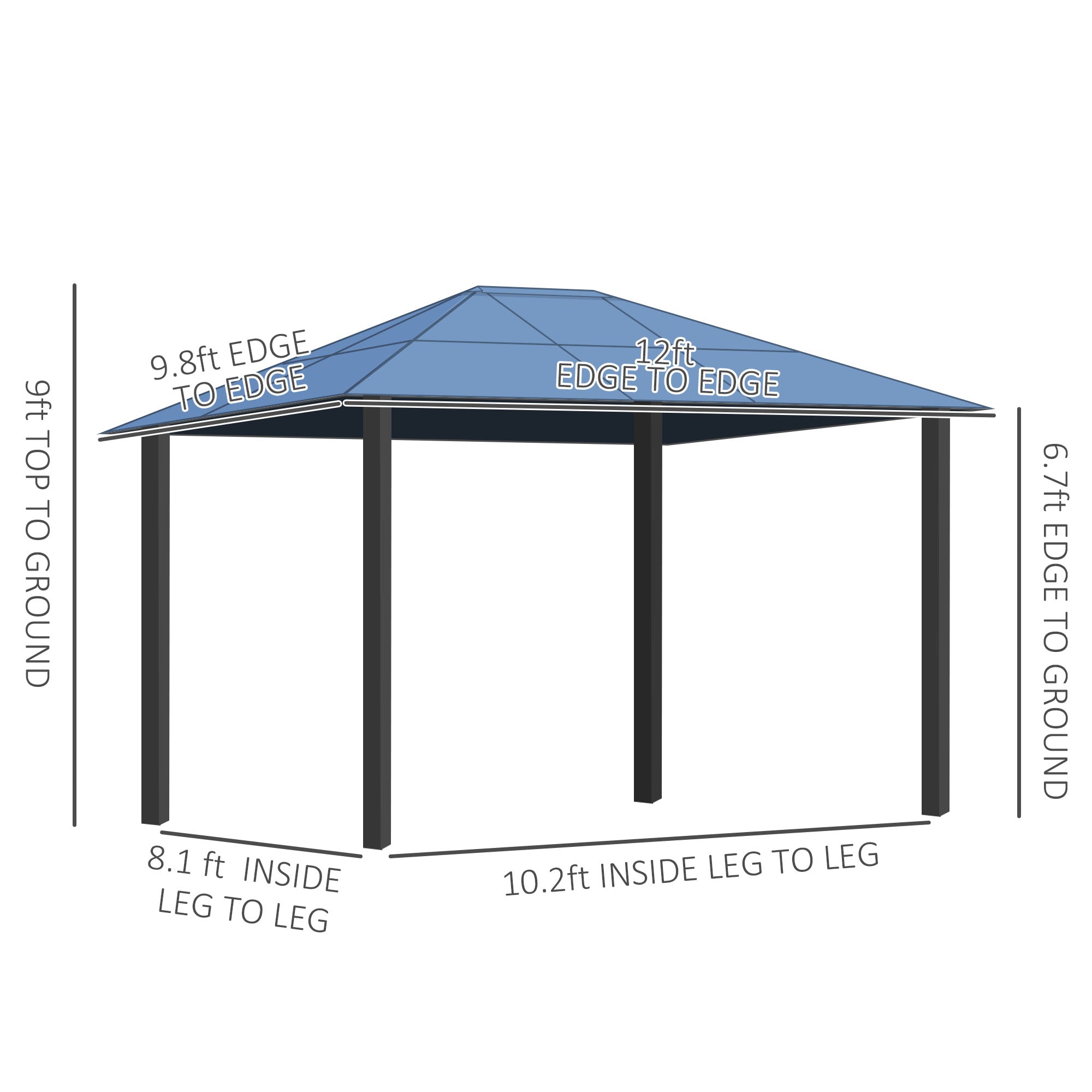 10' x 12' Hardtop Gazebo Canopy with Polycarbonate Roof, Aluminum Frame, Permanent Pavilion Outdoor - View 3