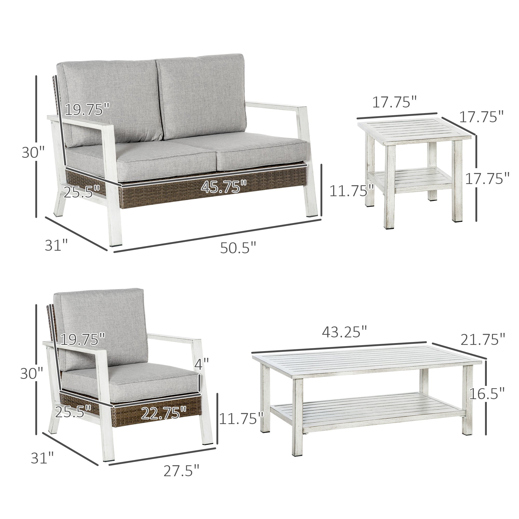 Aluminum Patio Furniture Set, 5 Piece Modern Outdoor Conversation Set with Loveseat Sofa, Chairs, - View 3