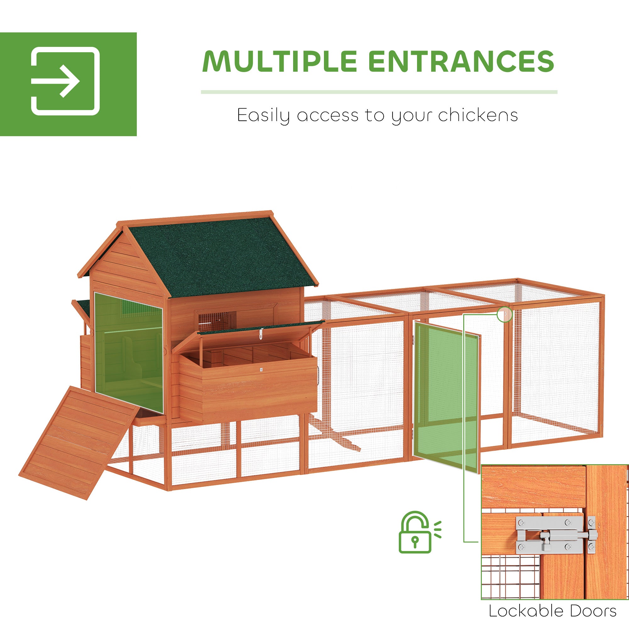 137" Wooden Chicken Coop for 8-10 Chickens, Backyard, Orange - View 3