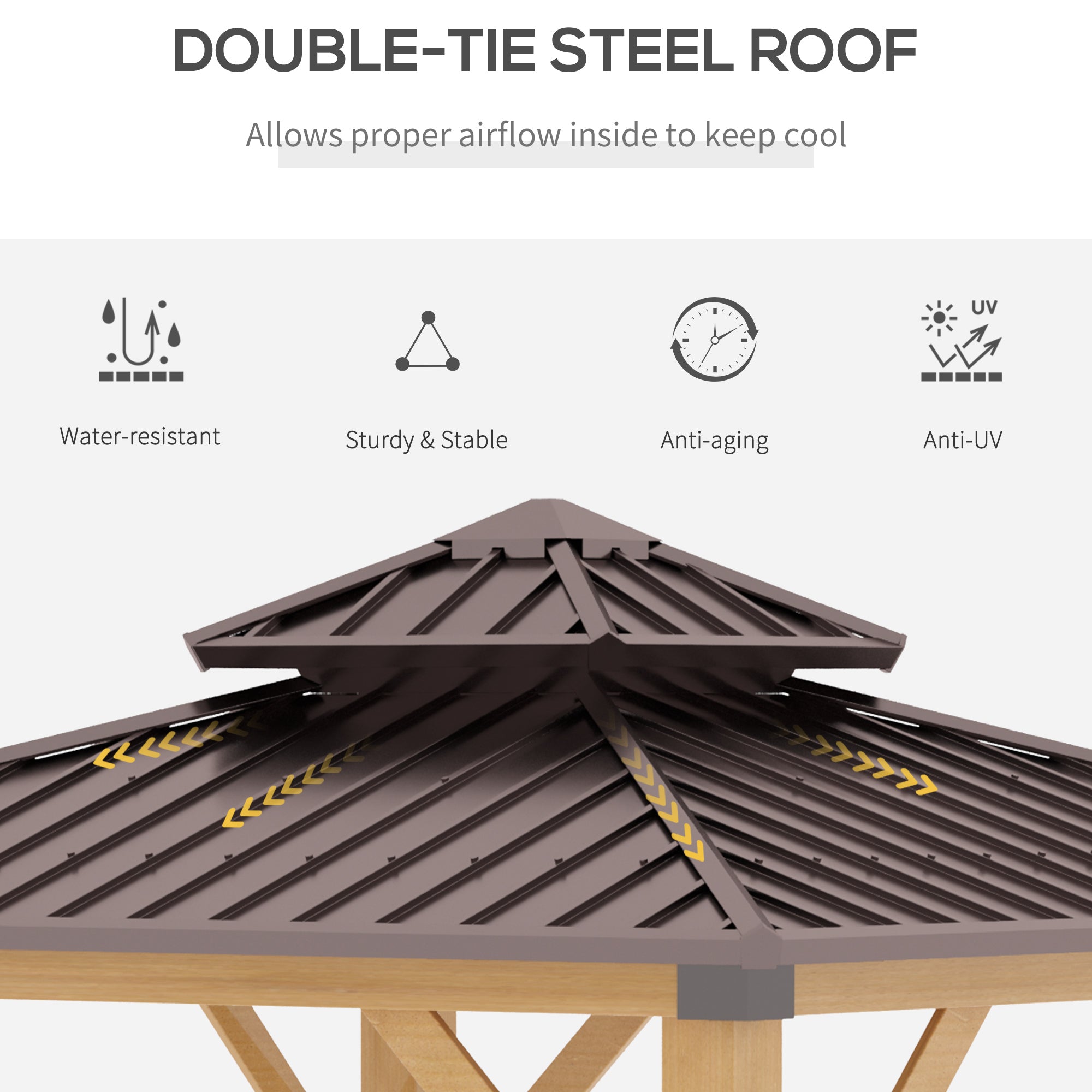 10' x 10' Hardtop Gazebo with Galvanized Steel Double Roof, Wooden Frame, Permanent Pavilion with - View 6