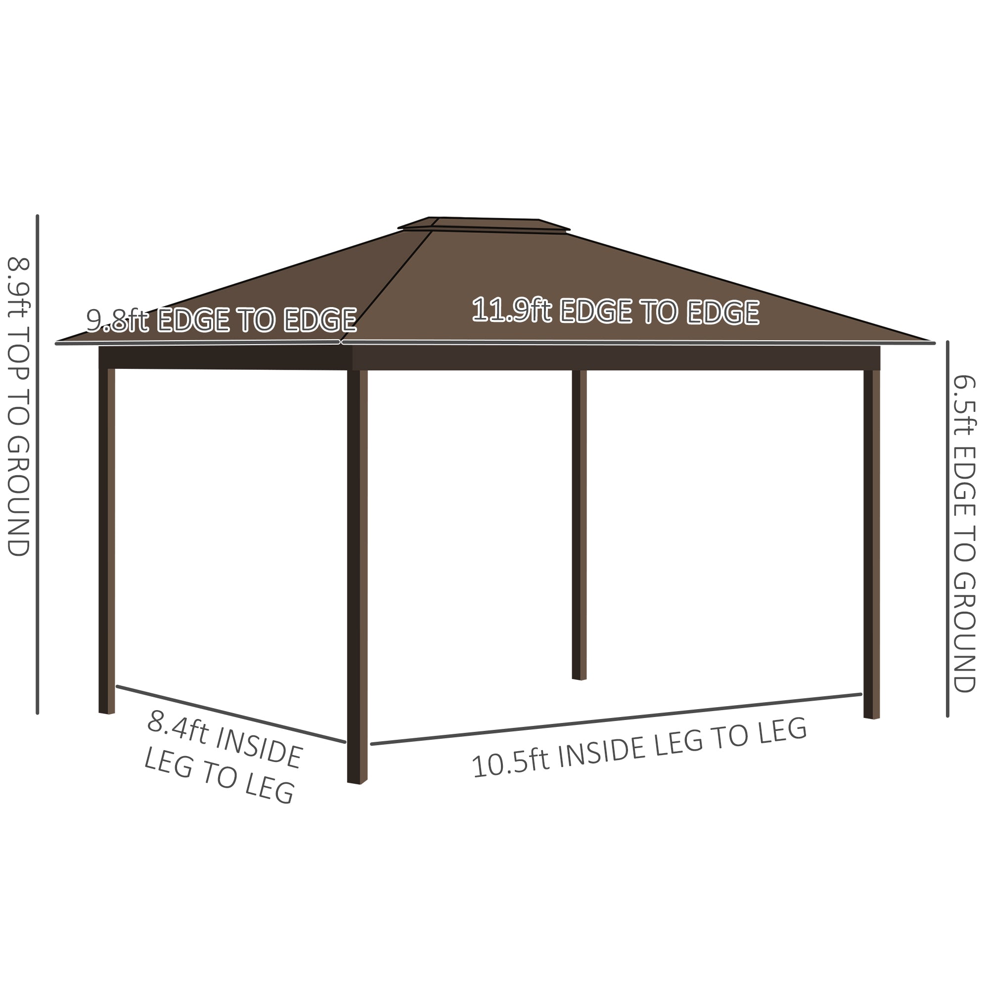 10' x 12' Hardtop Gazebo with Curtains and Netting, Permanent Pavilion Metal Single Roof Gazebo - View 3