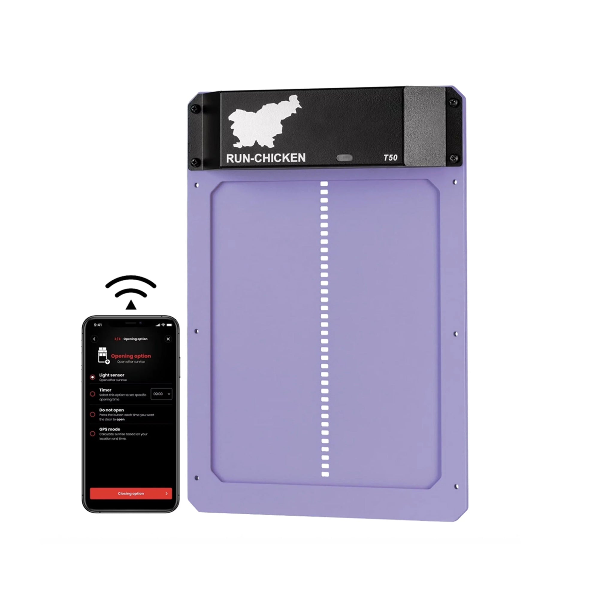 RUN-CHICKEN T50 Automatic Coop Door with Bluetooth – Lavender (Special Edition)