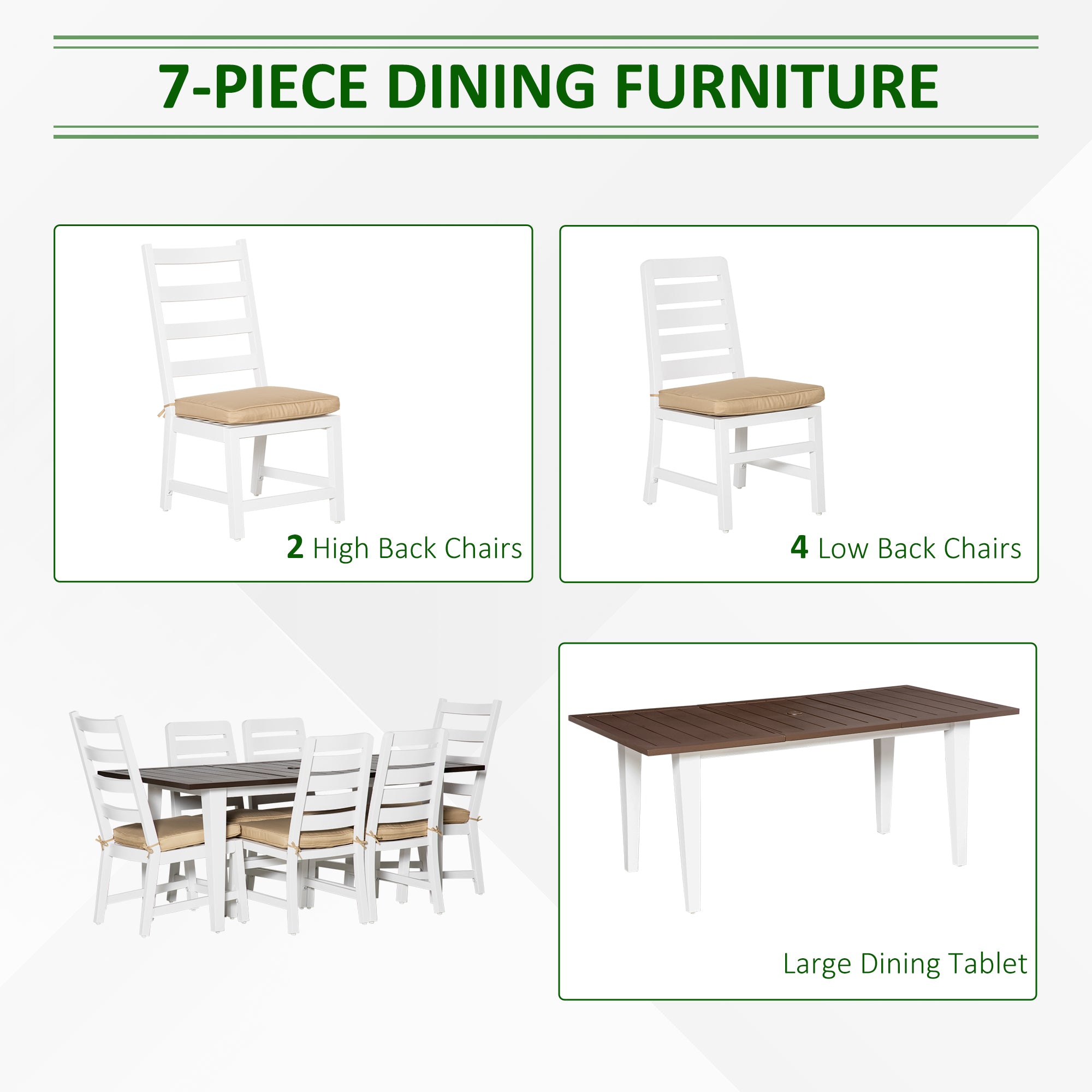 Patio Dining Set for 6, Outdoor Furniture Set with a Table & Chairs, Cushions, Umbrella Hole for - View 4