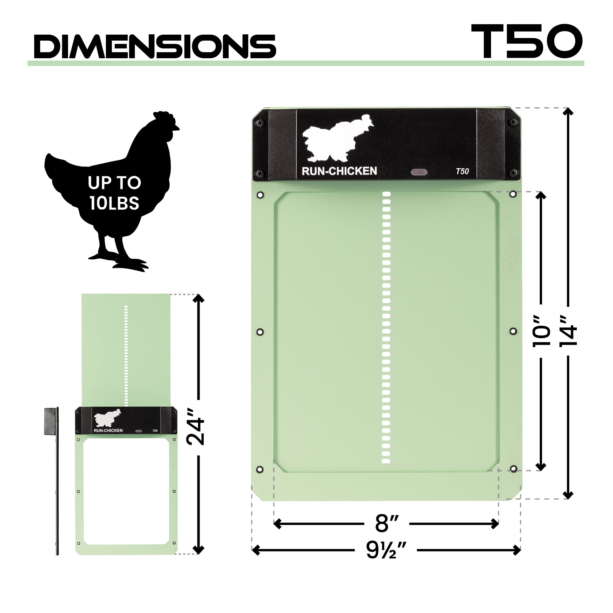 RUN-CHICKEN T50 Automatic Coop Door with Bluetooth – Mint (Special Edition)
