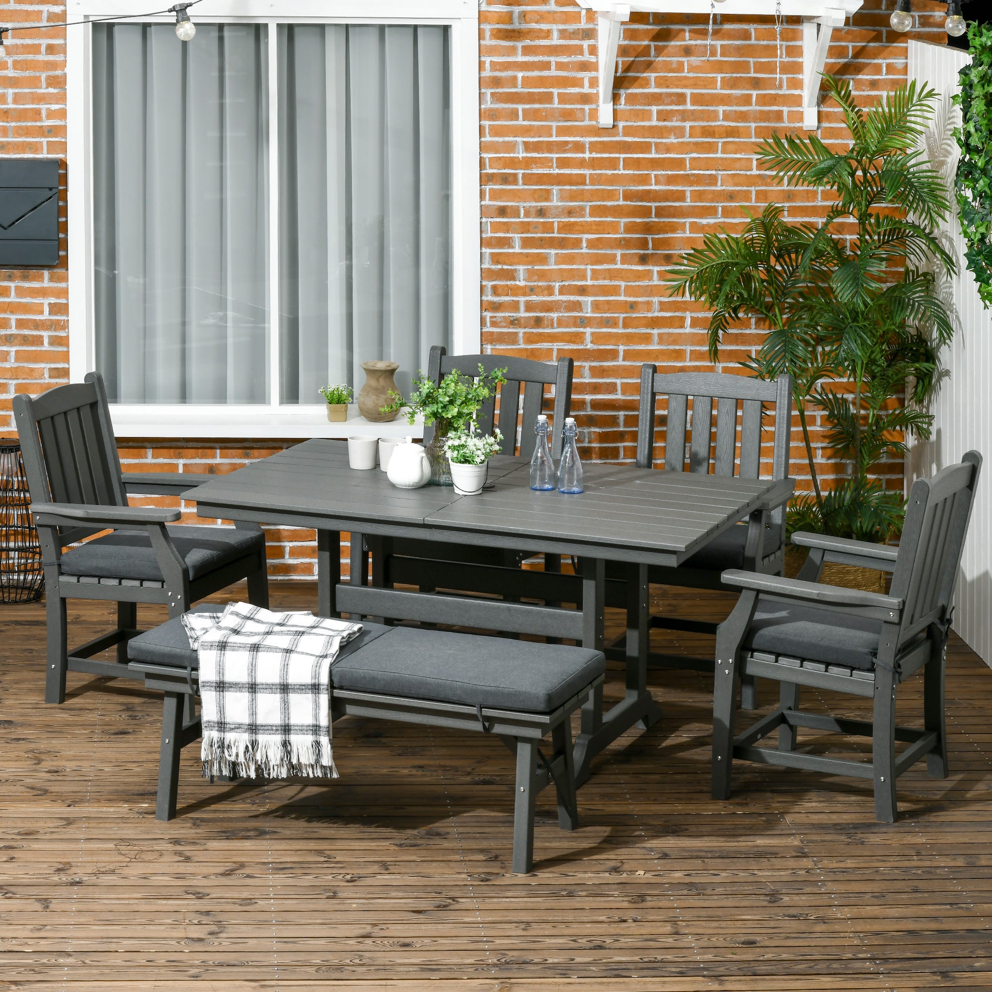 6 Pieces Patio Dining Set, 6 Seater Outdoor Table and Chairs, Conversation Furniture, Armrests, - View 2
