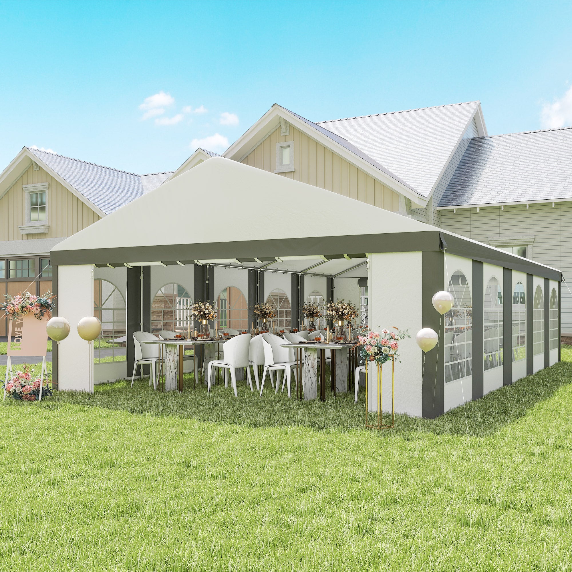 20 x 33 ft Heavy Duty Party Tent Outdoor Gazebo Wedding Tent Event Shelter Carport BBQ with - View 2