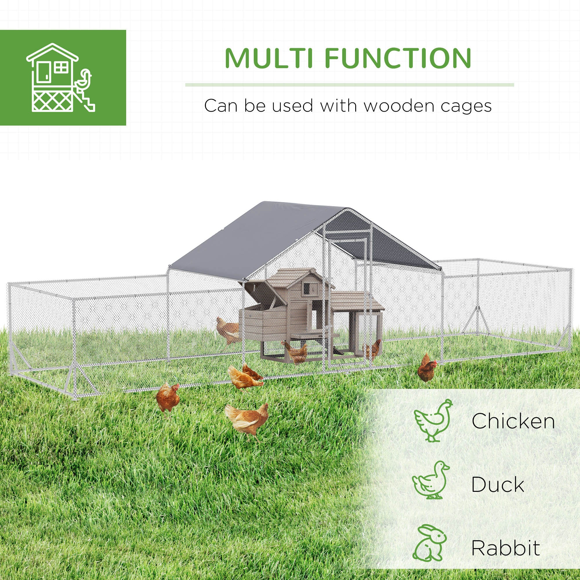 23' x 6.6' Large Chicken Coop with Weather-Resistant Cover for 12-14 Chickens, Silver - View 4