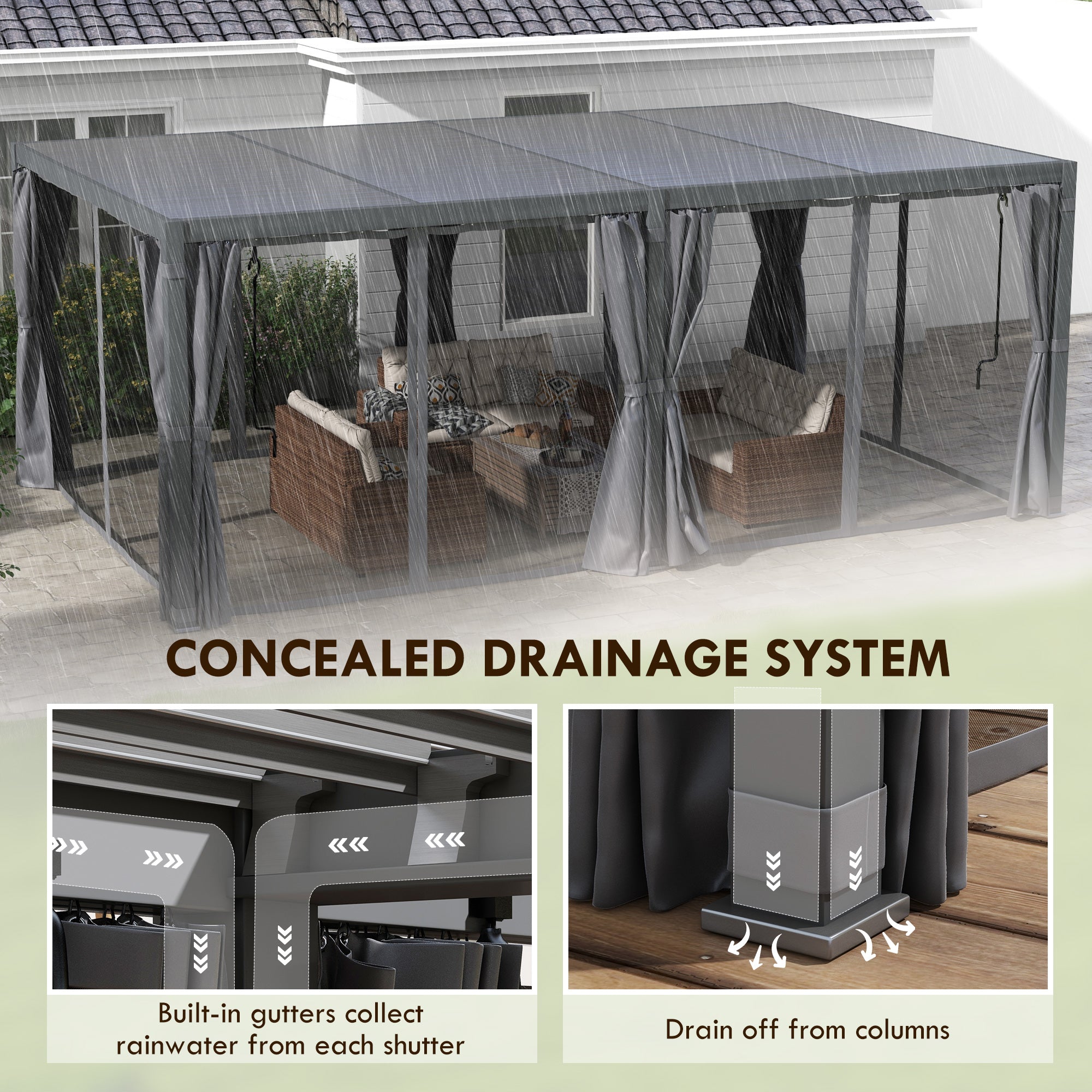 12' x 19' Aluminum Pergola with Adjustable Louvered, Outdoor Pergola with Curtains and Netting, - View 8