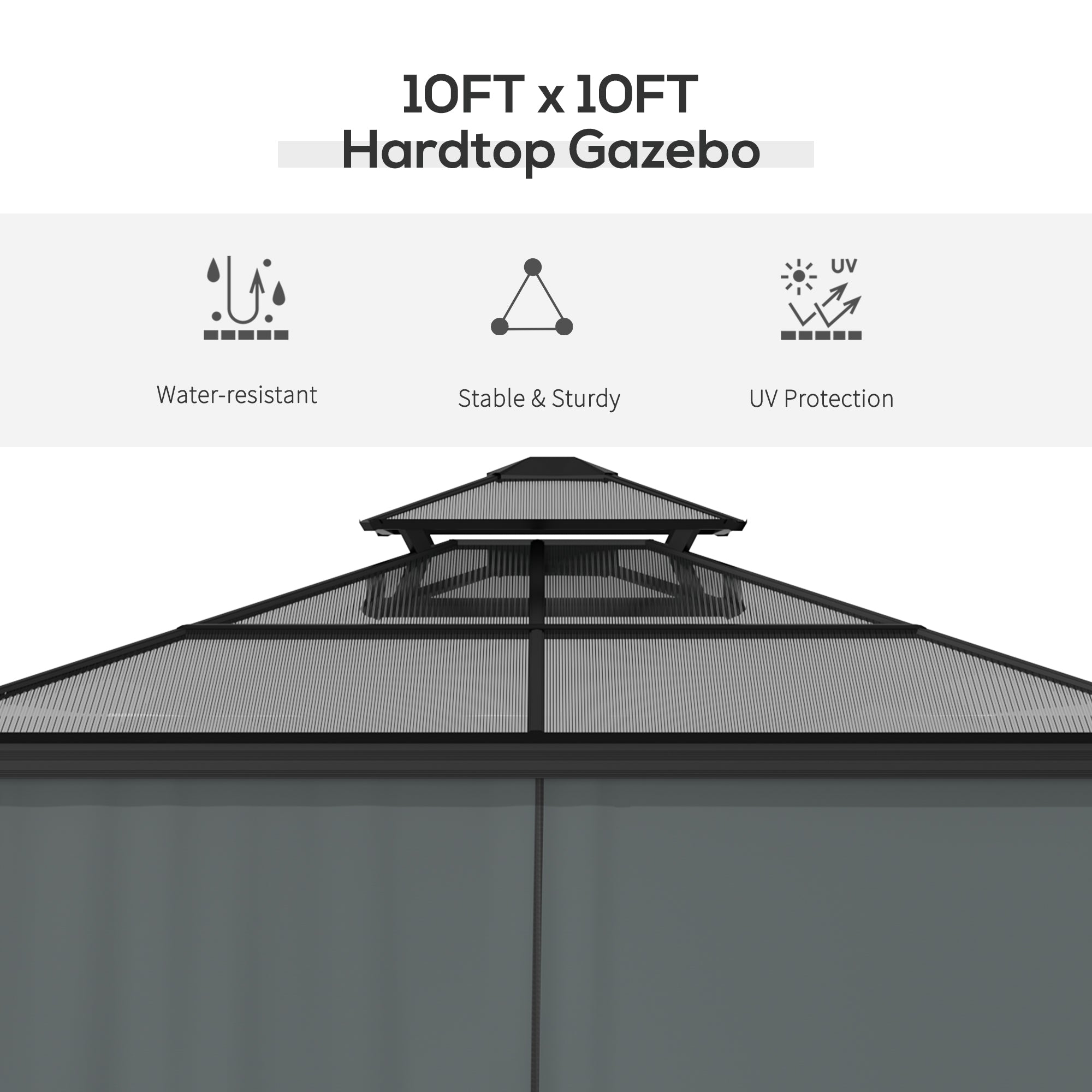 10' x 10' Hardtop Gazebo Canopy with Polycarbonate Roof, Aluminum Frame, Permanent Pavilion Outdoor - View 4