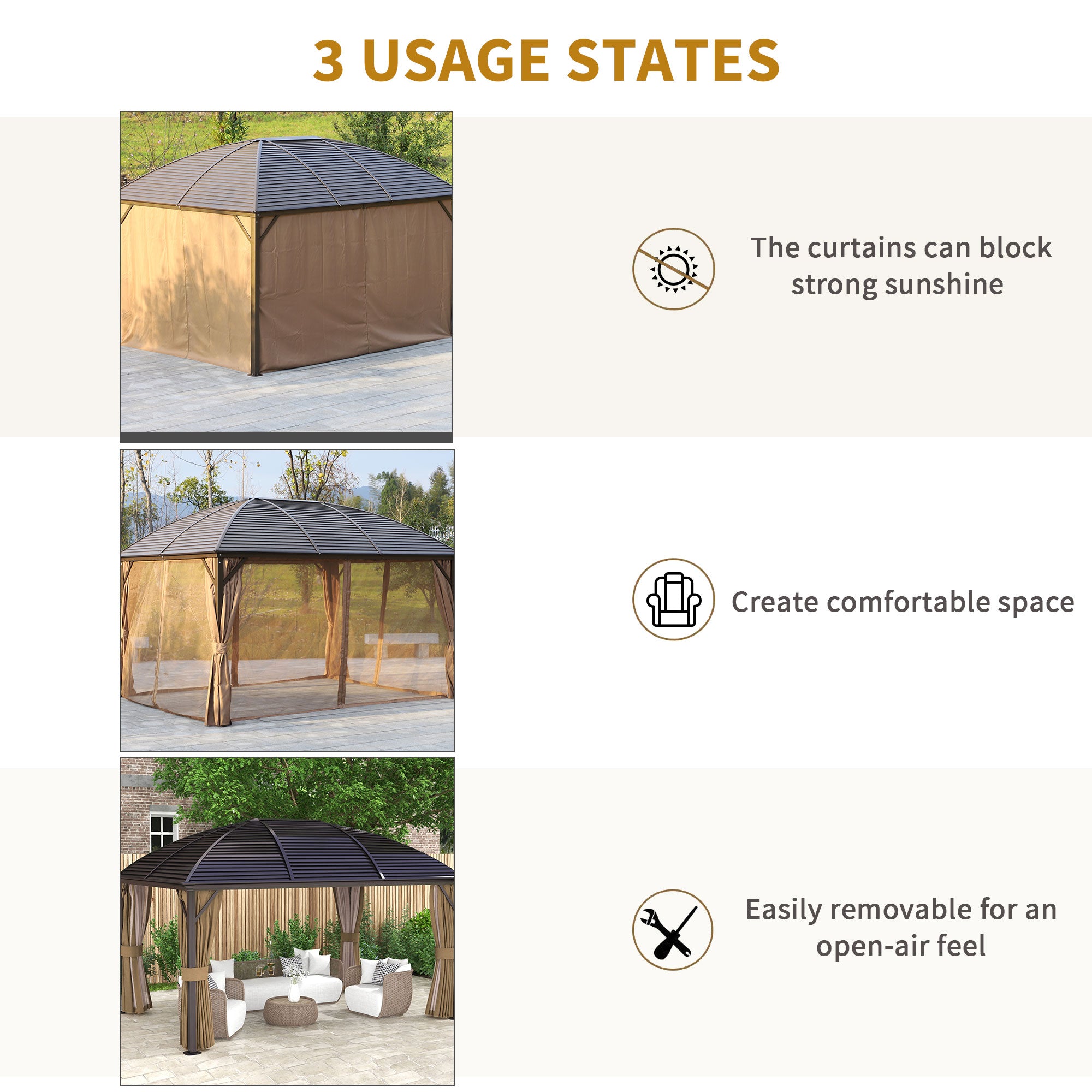 10' x 14' Hardtop Gazebo with Curtains, Netting, Pavilion with Steel Roof Ceiling Hook for Garden - View 7