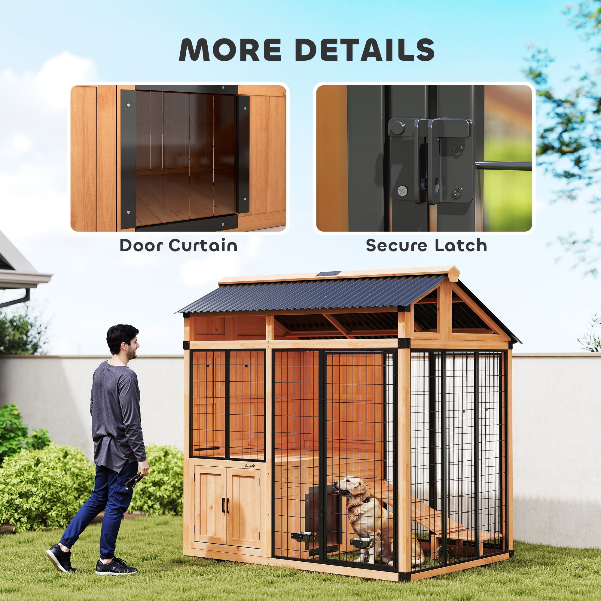 7' x 5' Extra Large Dog House, Wood Outdoor Dog Kennel with Platform, Storage Cabinet for Large - View 8