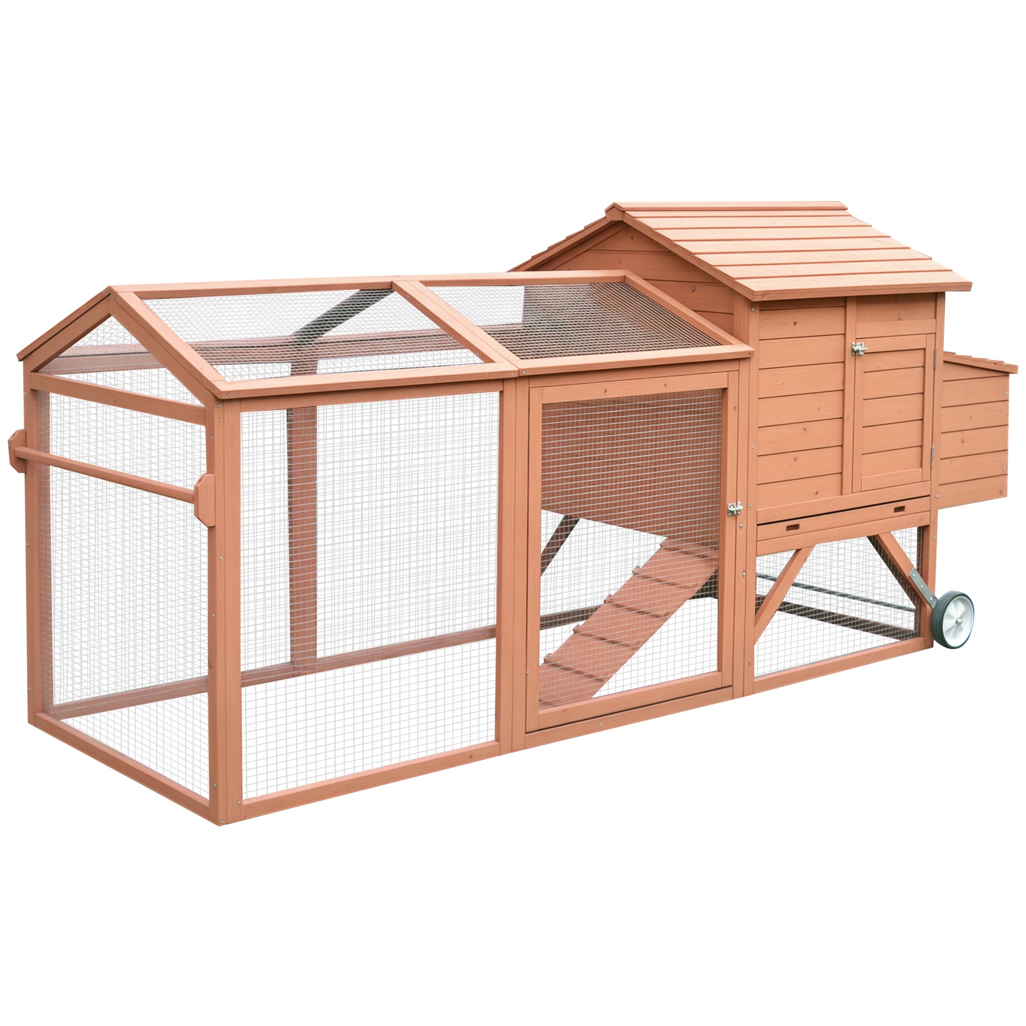96.5" Chicken Coop Wooden Hen House Poultry Cage Pen Portable with Wheels and Nesting Box, Chicken