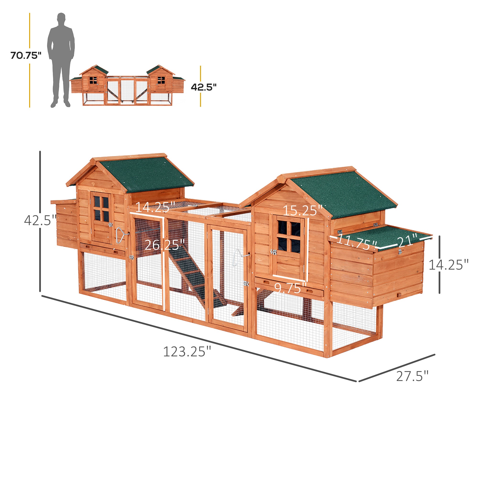 124" Dual Chicken Coop Wooden Large Chicken House Rabbit Hutch Hen Poultry Cage Backyard with - View 2