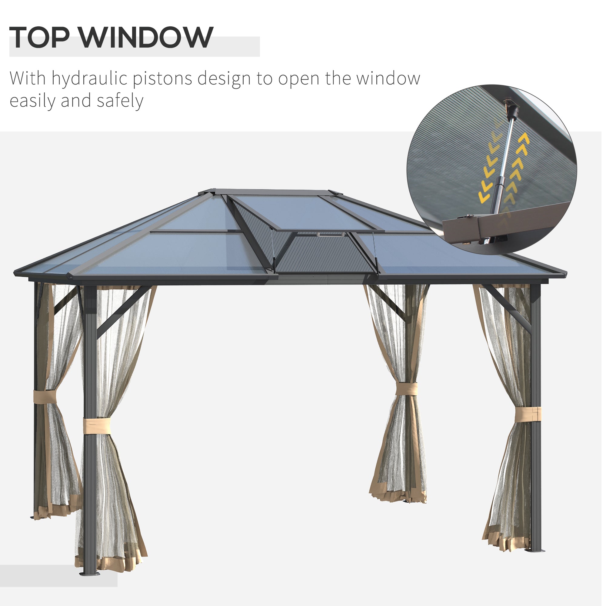 10' x 12' Hardtop Gazebo Canopy with Polycarbonate Roof, Aluminum Frame, Permanent Pavilion Outdoor - View 4
