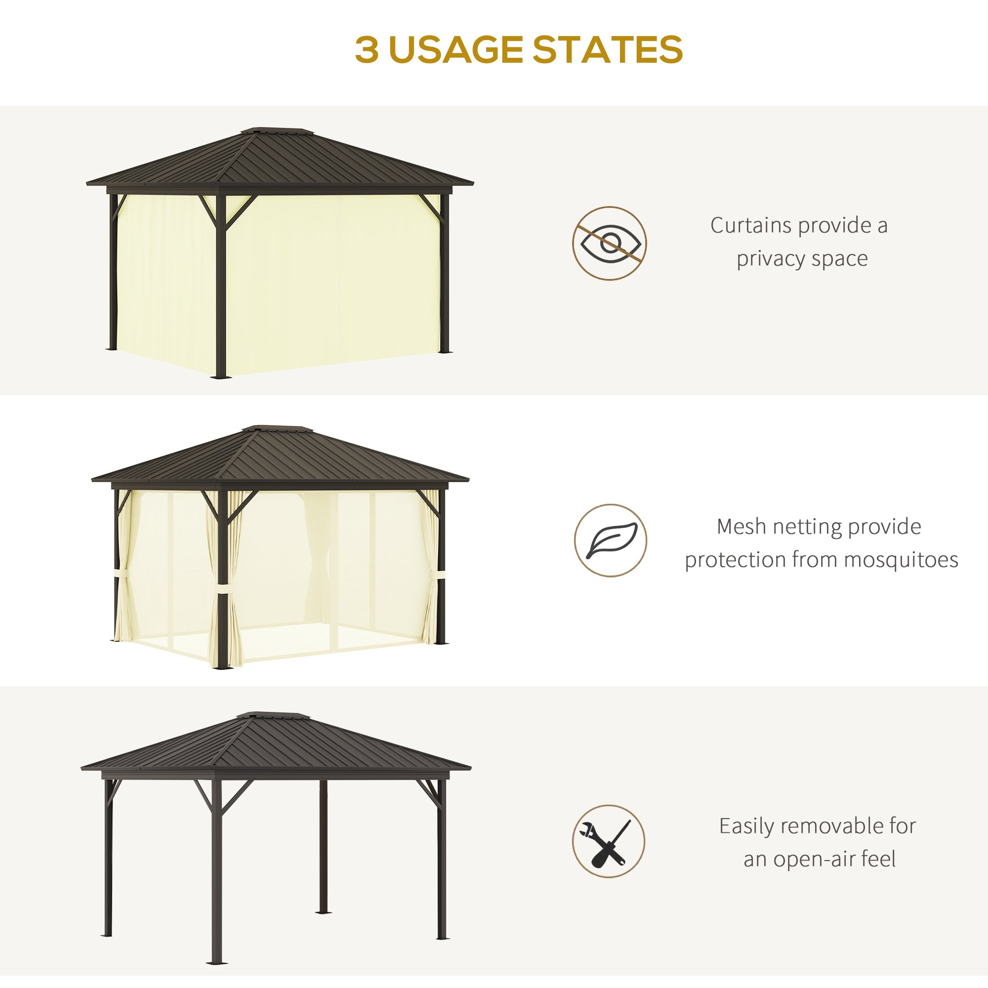 11.9" x 9.8" Hardtop Gazebo with Curtains Netting, Metal Roof Gazebo Canopy with Aluminum Frame and - View 6