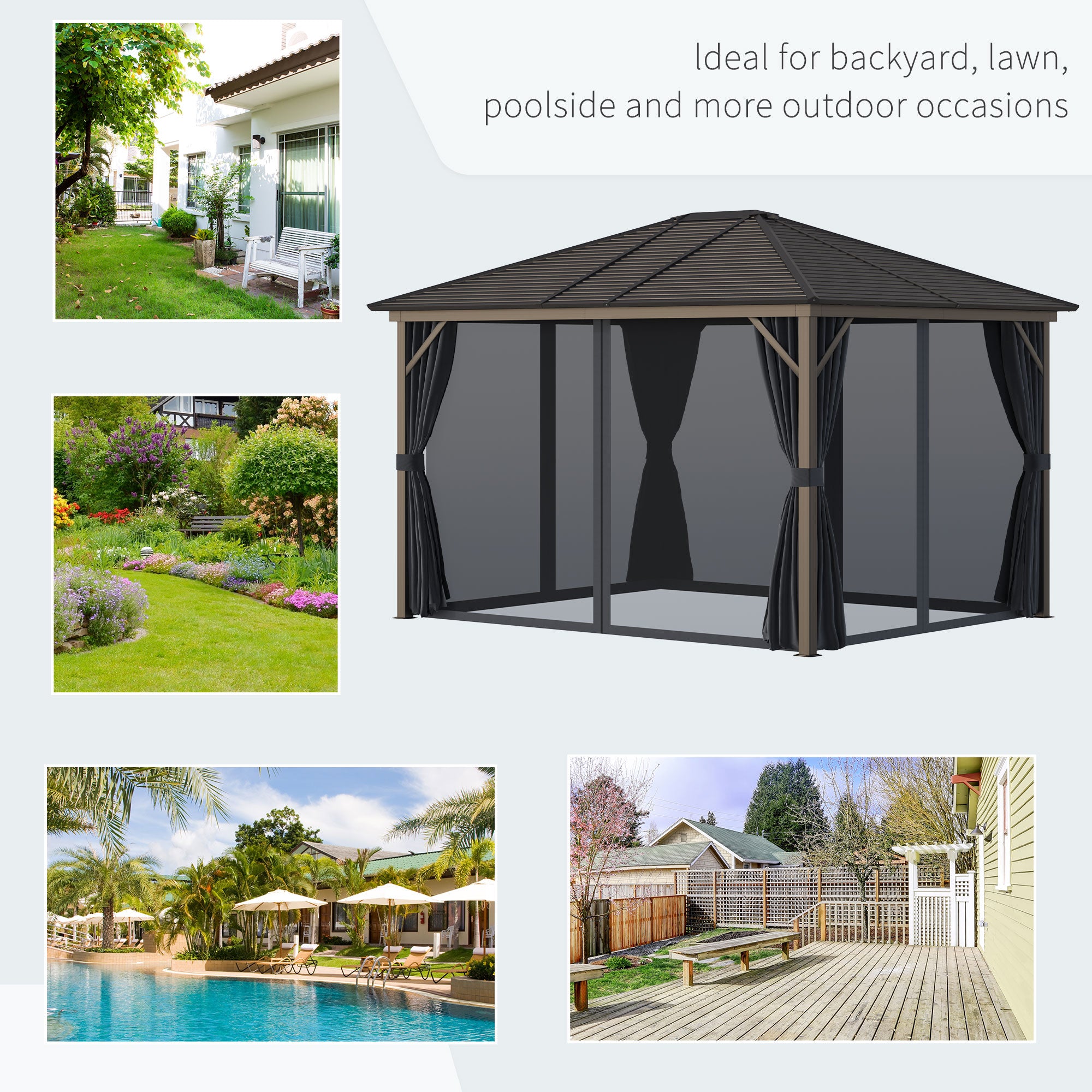 10' x 12' Hardtop Gazebo with Curtains and Netting, Gazebo Canopy with Aluminum Frame and Hooks, - View 7