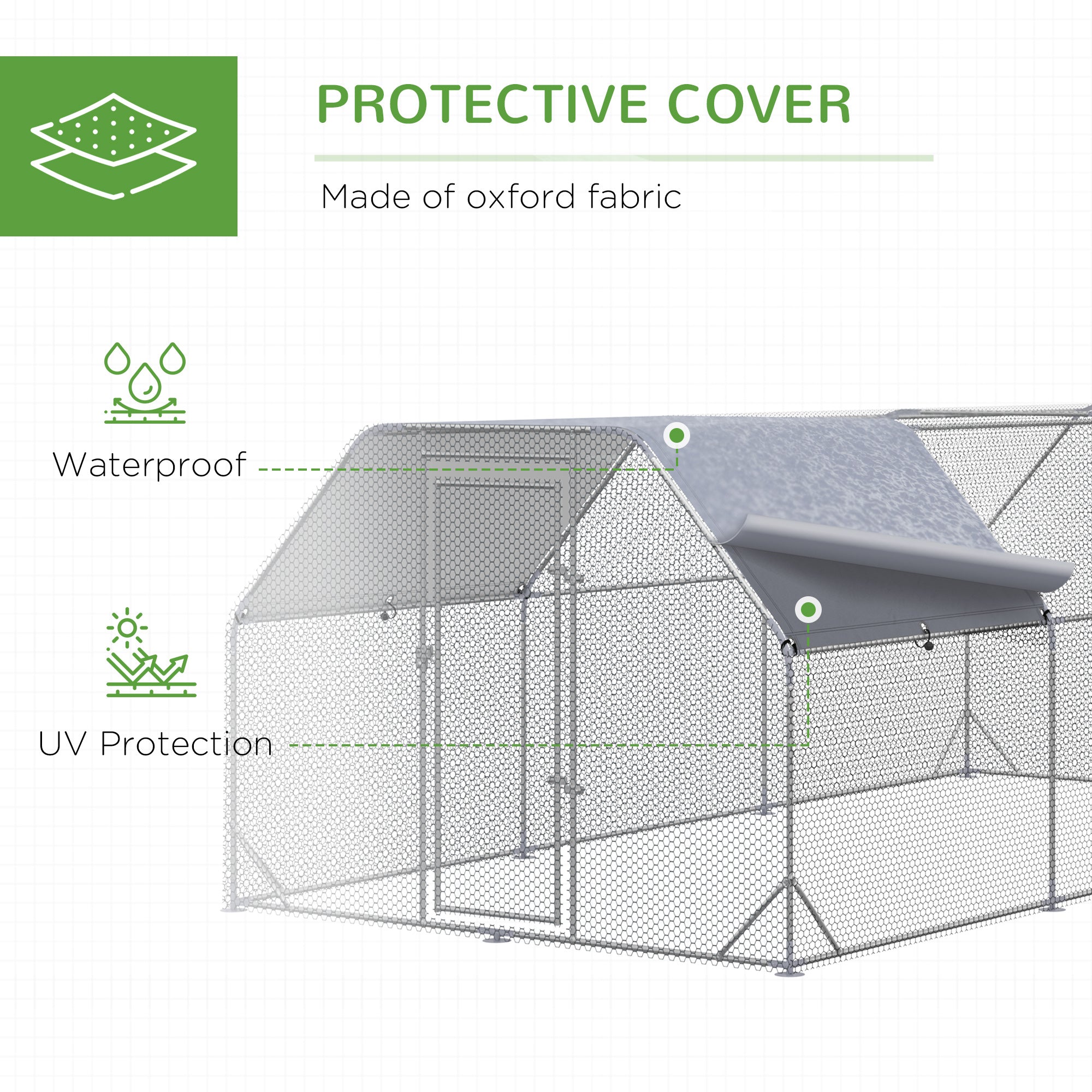 Large Chicken Coop Metal Chicken Run with Waterproof and Anti-UV Cover, Flat Shaped Walk in Fence - View 5