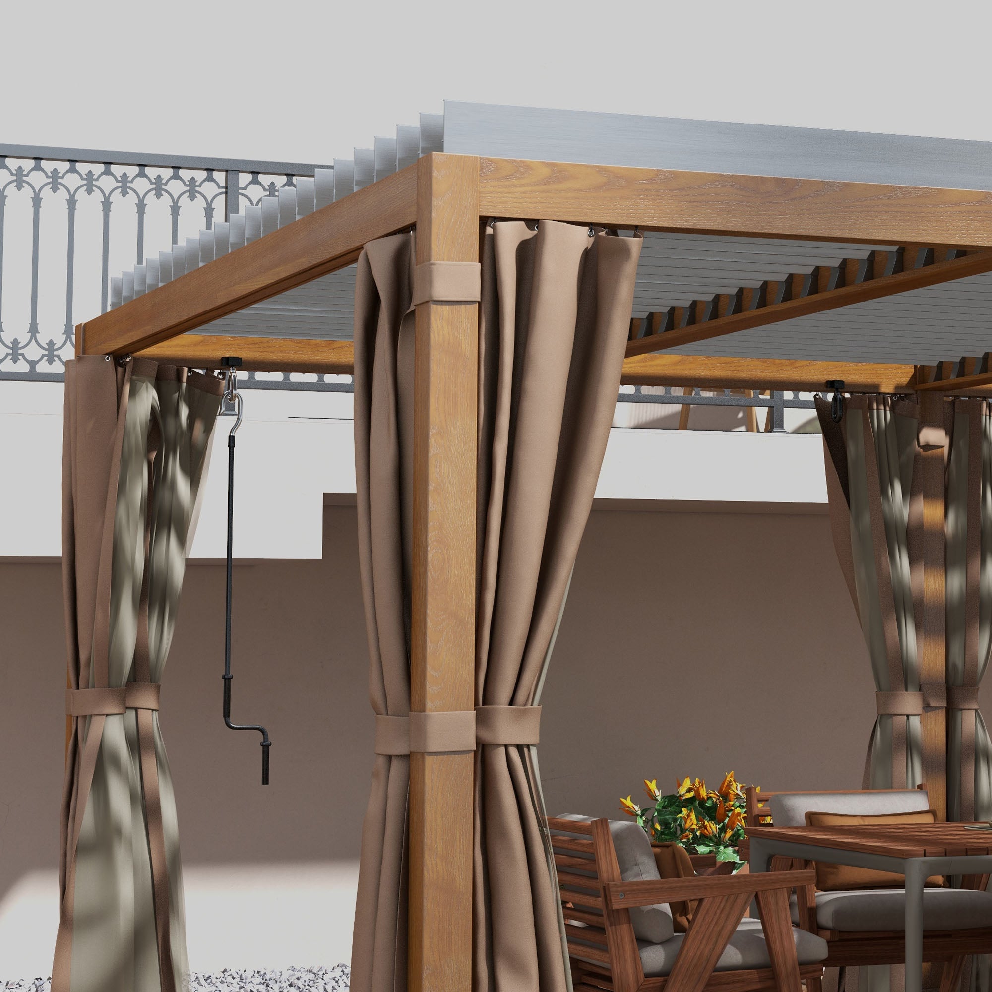 12' x 19' Aluminum Pergola with Adjustable Louvered, Outdoor Pergola with Curtains and Netting, - View 8