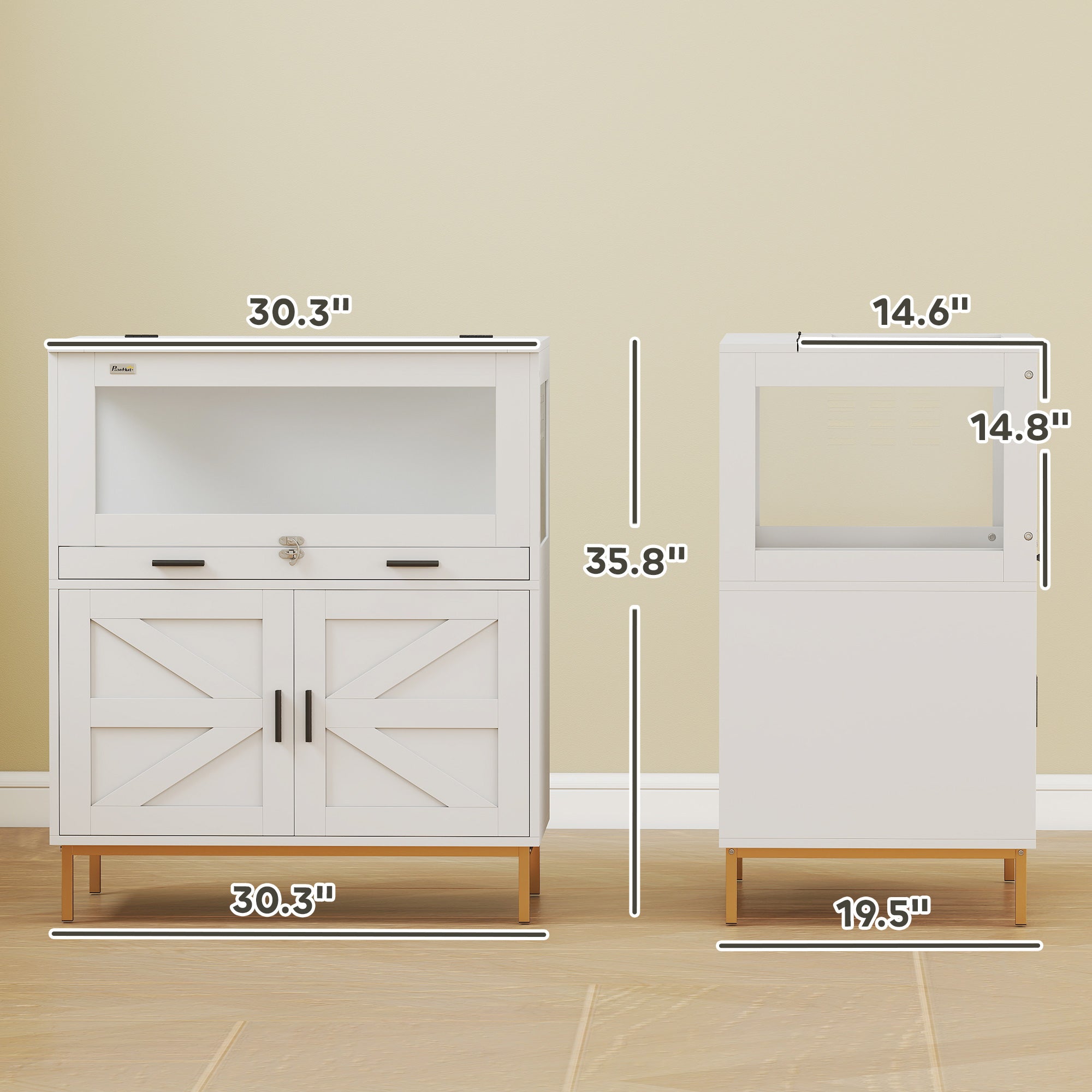 Hamster Cage with Storage Cabinet, Small Animal Cage with Pull Out Drawer and Acrylic Panels, 30" x - View 3