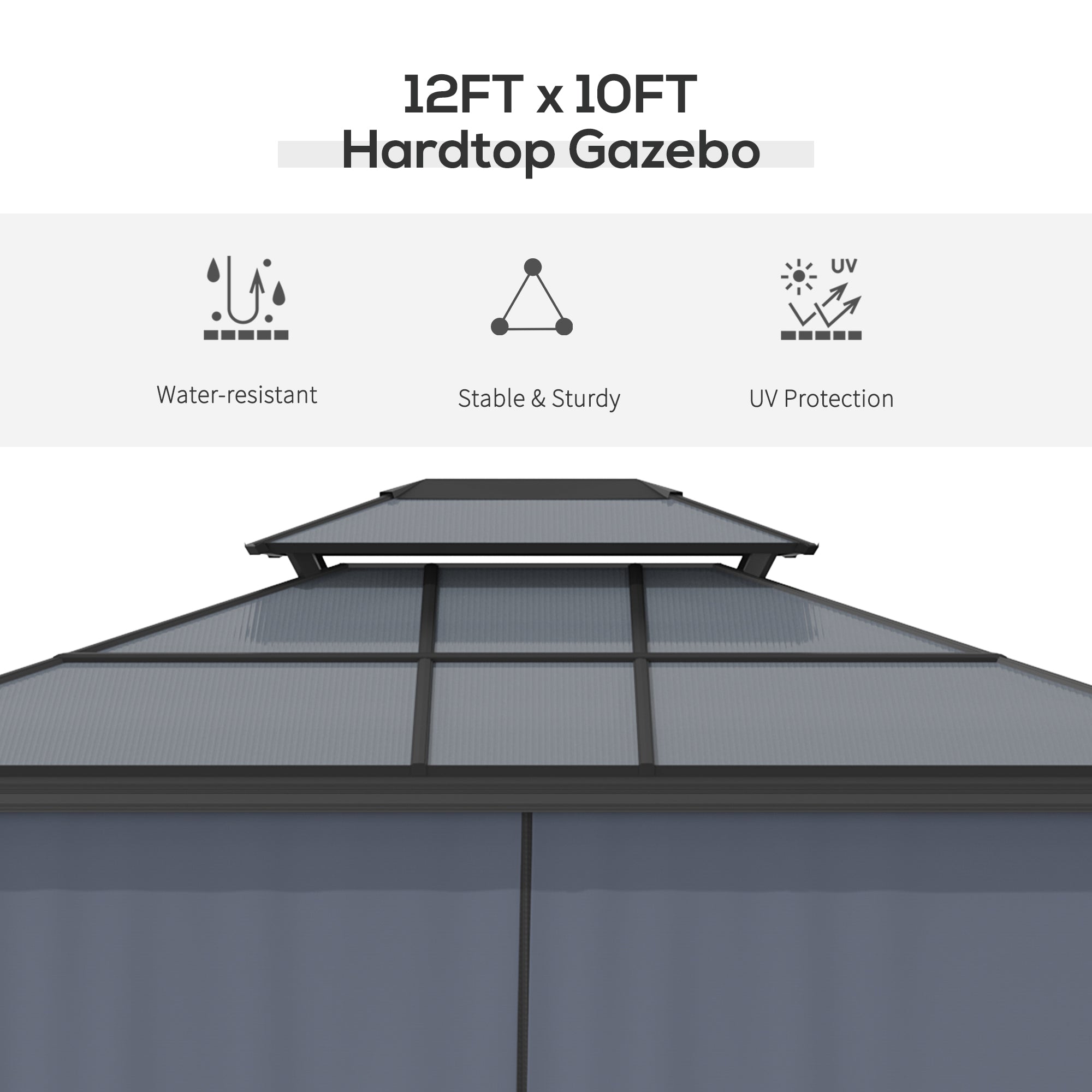 10' x 12' Hardtop Gazebo Canopy with Polycarbonate Roof, Aluminum Frame, Permanent Pavilion Outdoor - View 4