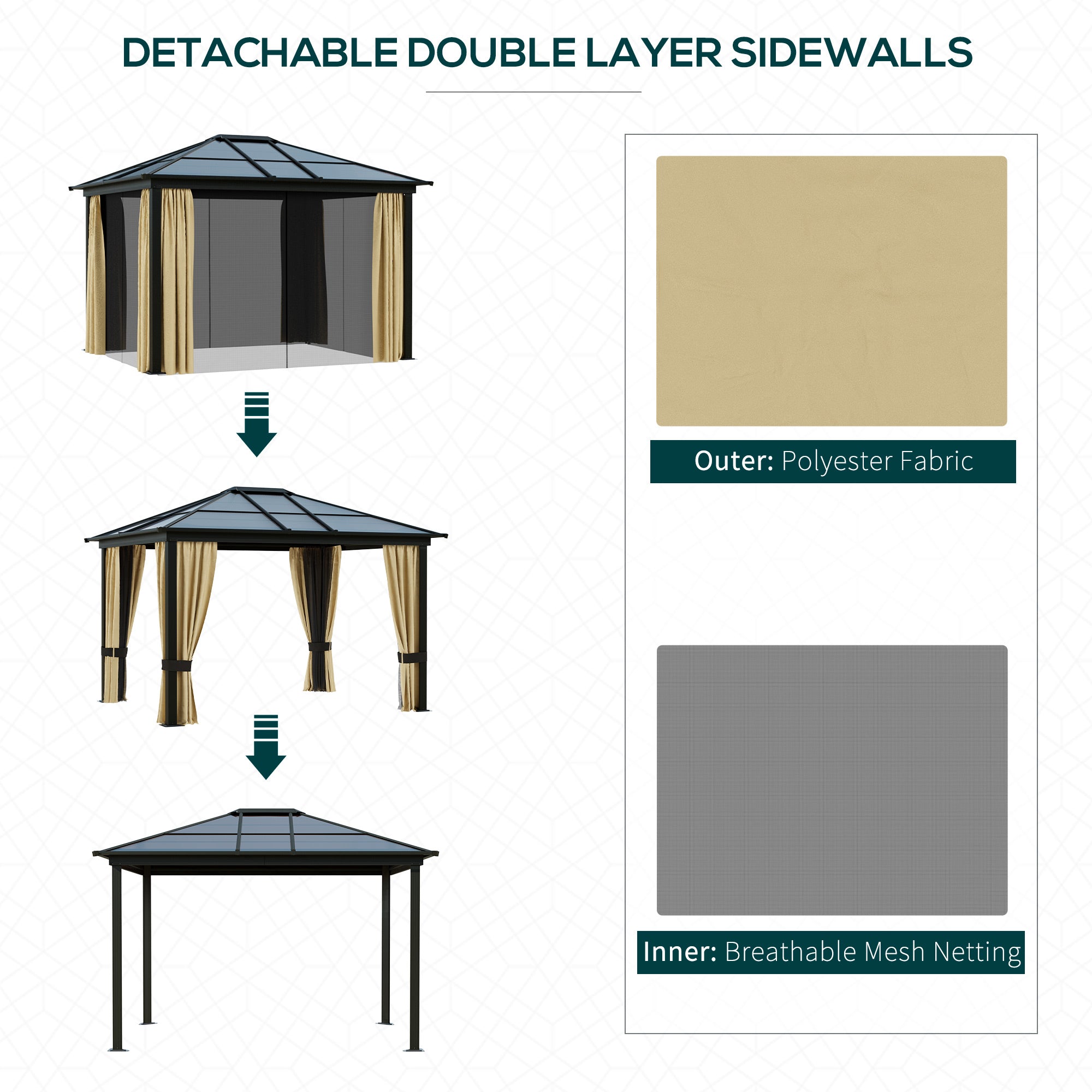 10' x 12' Hardtop Gazebo Canopy with Polycarbonate Roof, Aluminum Frame, Permanent Pavilion Outdoor - View 5
