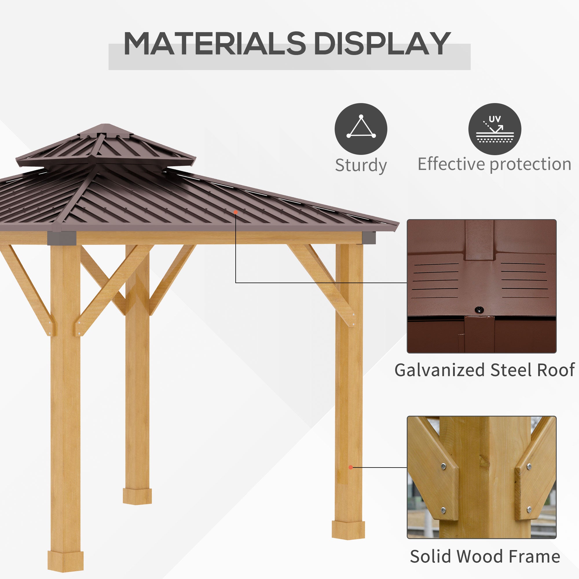 10' x 10' Hardtop Gazebo with Galvanized Steel Double Roof, Wooden Frame, Permanent Pavilion with - View 4