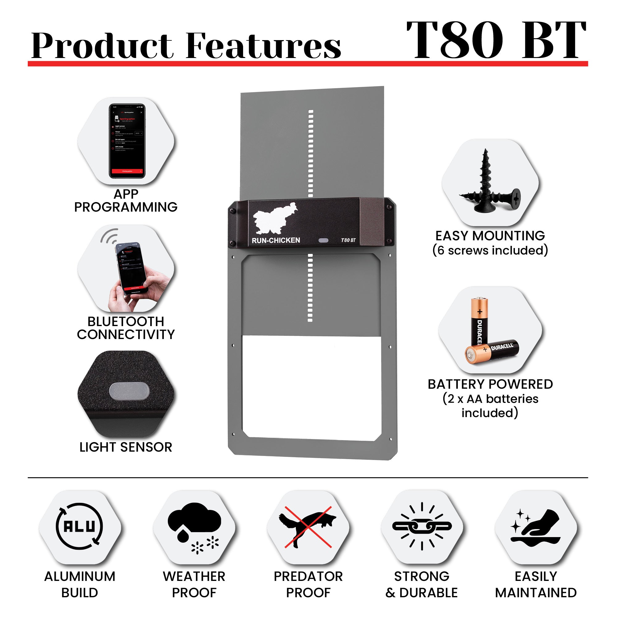 RUN-CHICKEN T80 Automatic Coop Door – Grey (with Bluetooth)