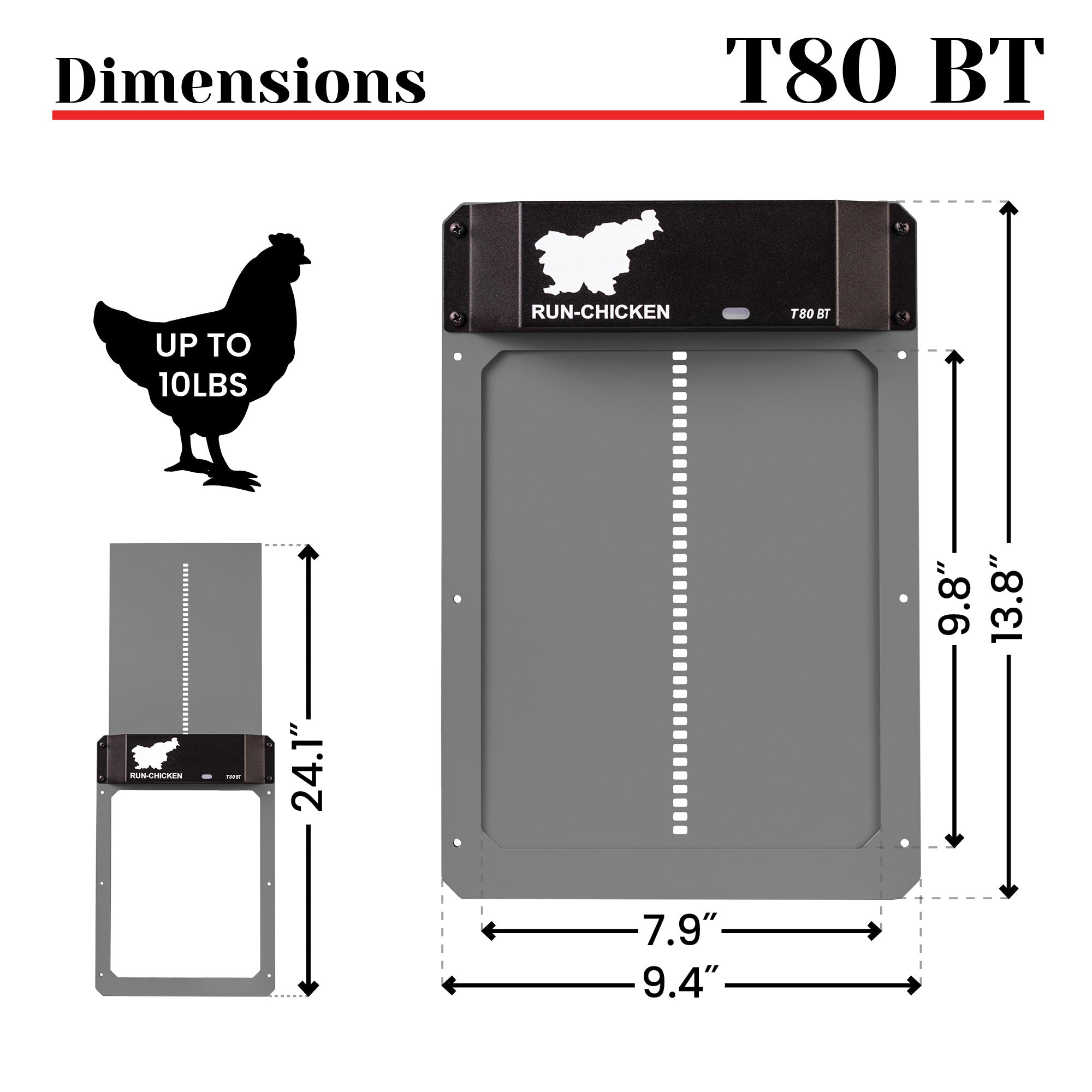 RUN-CHICKEN T80 Automatic Coop Door – Grey (with Bluetooth)