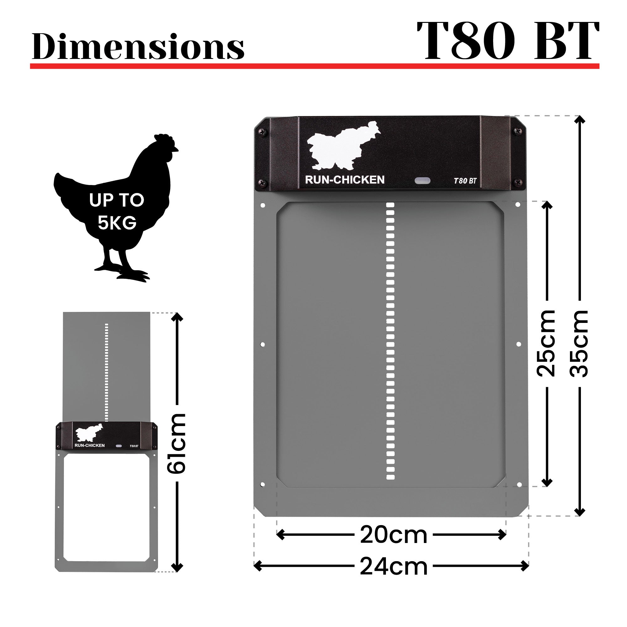 RUN-CHICKEN T80 Automatic Coop Door – Grey (with Bluetooth)