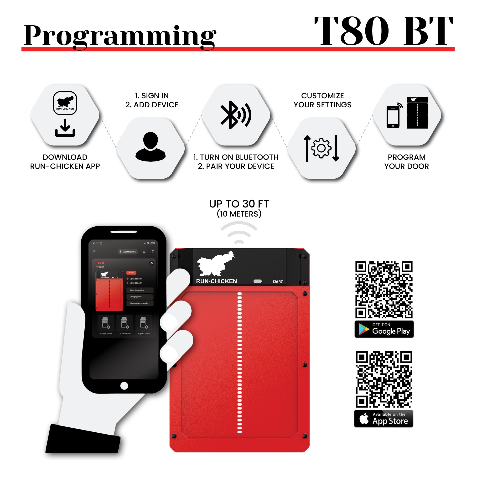 RUN-CHICKEN T80 Automatic Coop Door – Red (with Bluetooth)