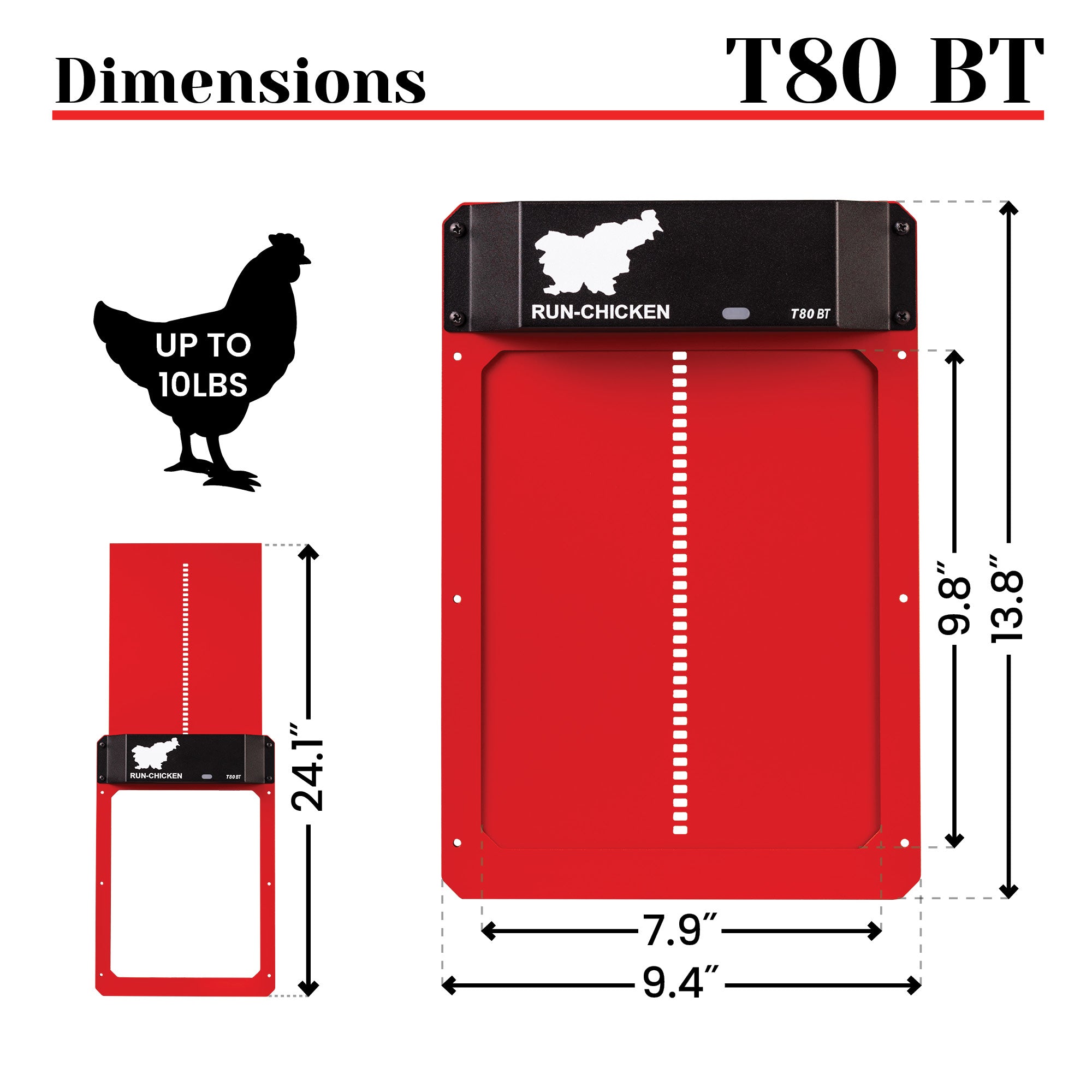 RUN-CHICKEN T80 Automatic Coop Door – Red (with Bluetooth)