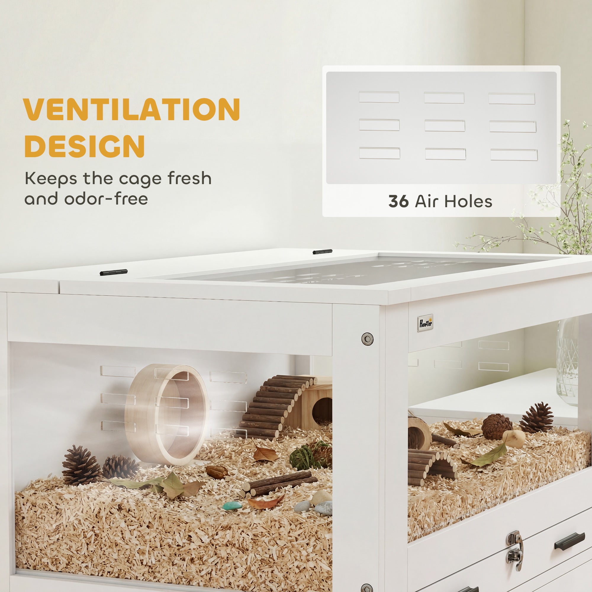 Hamster Cage with Storage Cabinet, Small Animal Cage with Pull Out Drawer and Acrylic Panels, 30" x - View 5