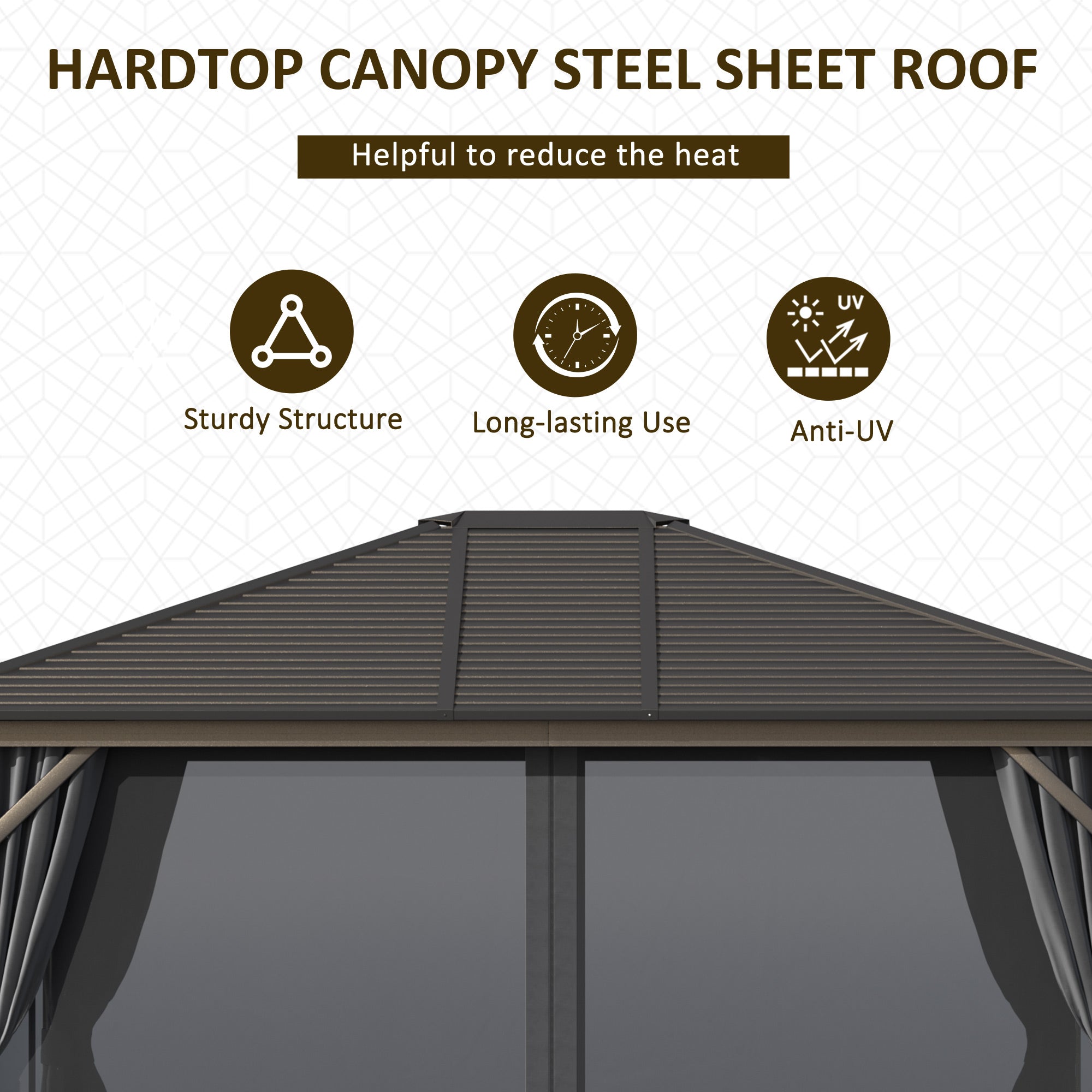 10' x 12' Hardtop Gazebo with Curtains and Netting, Gazebo Canopy with Aluminum Frame and Hooks, - View 4