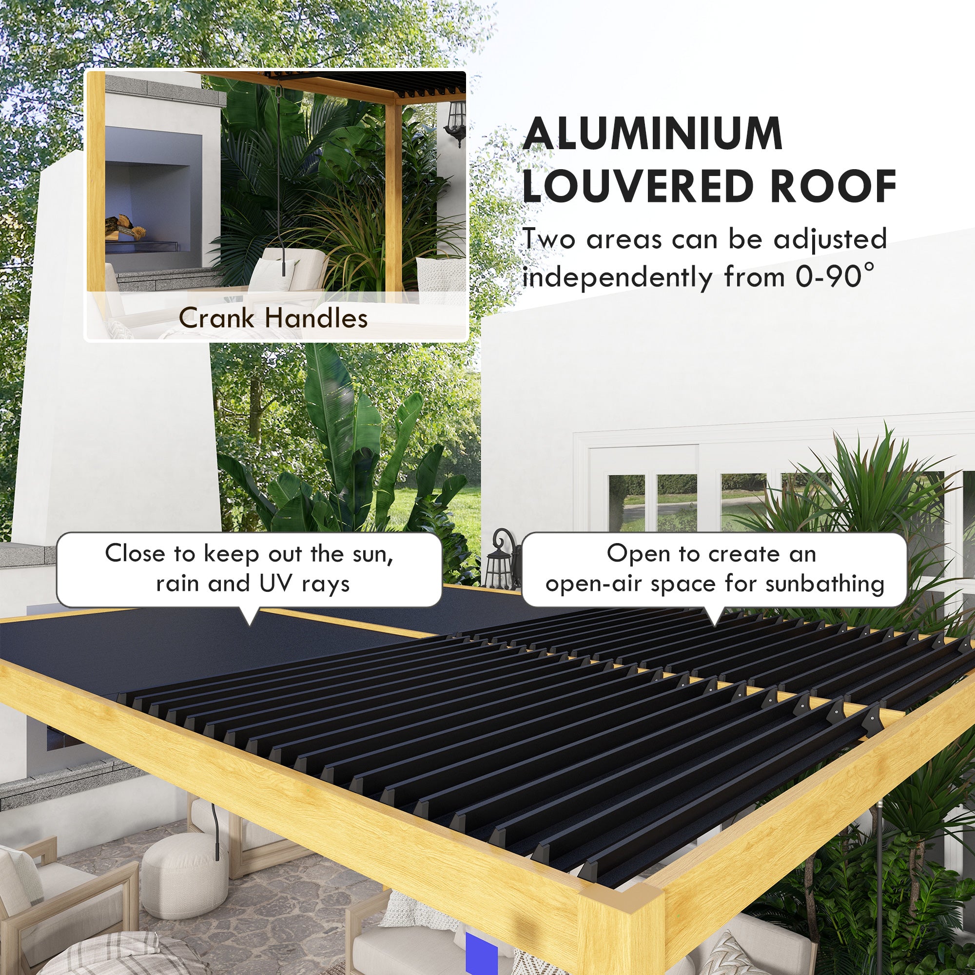 Aluminum Louvered Pergola with Adjustable Roof, 10' x 13' Hardtop Gazebo for Patio, Deck, Garden, - View 4