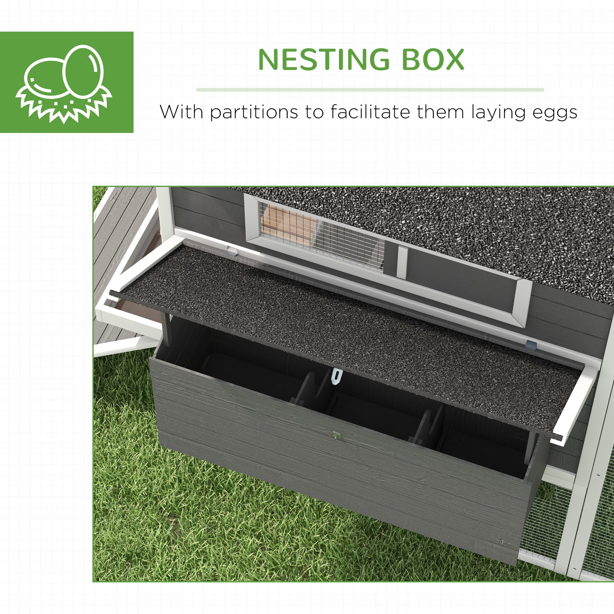 137" Wooden Chicken Coop for 8-10 Chickens, Backyard, Gray - View 4