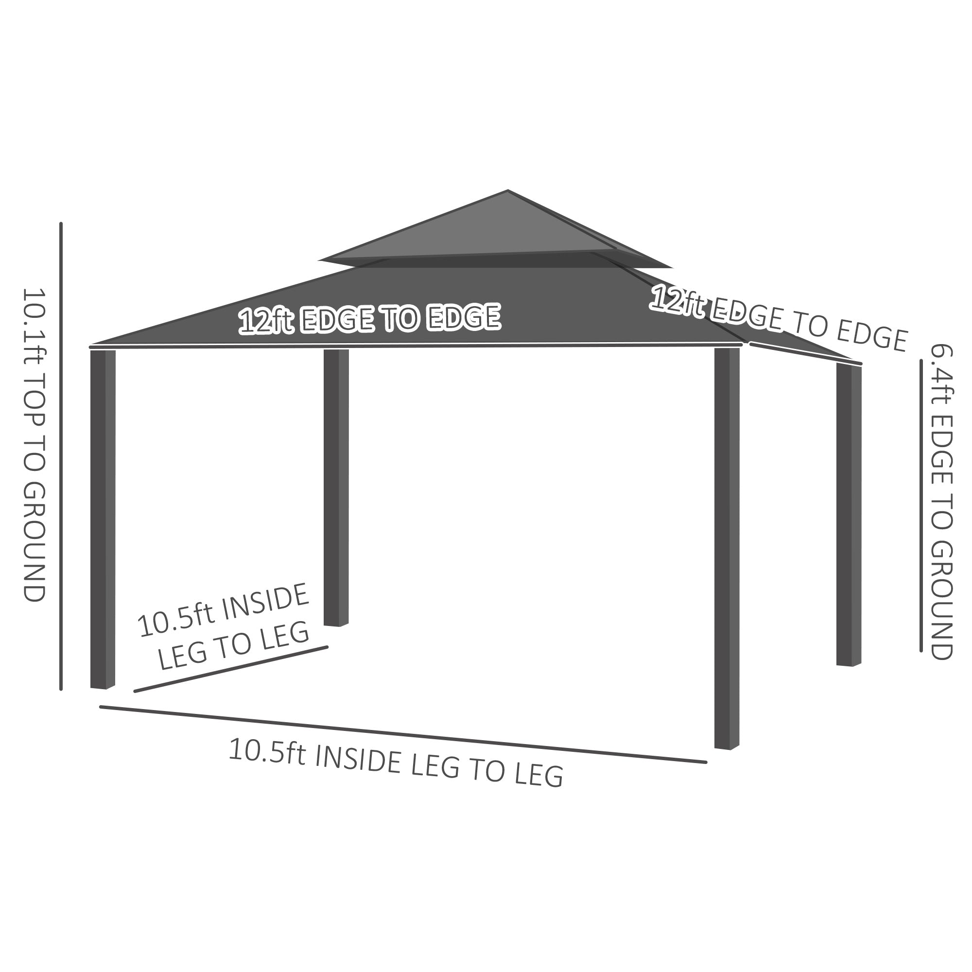 12' x 12' Hardtop Gazebo with Curtains and Netting, Permanent Pavilion Metal Double Roof Gazebo - View 3