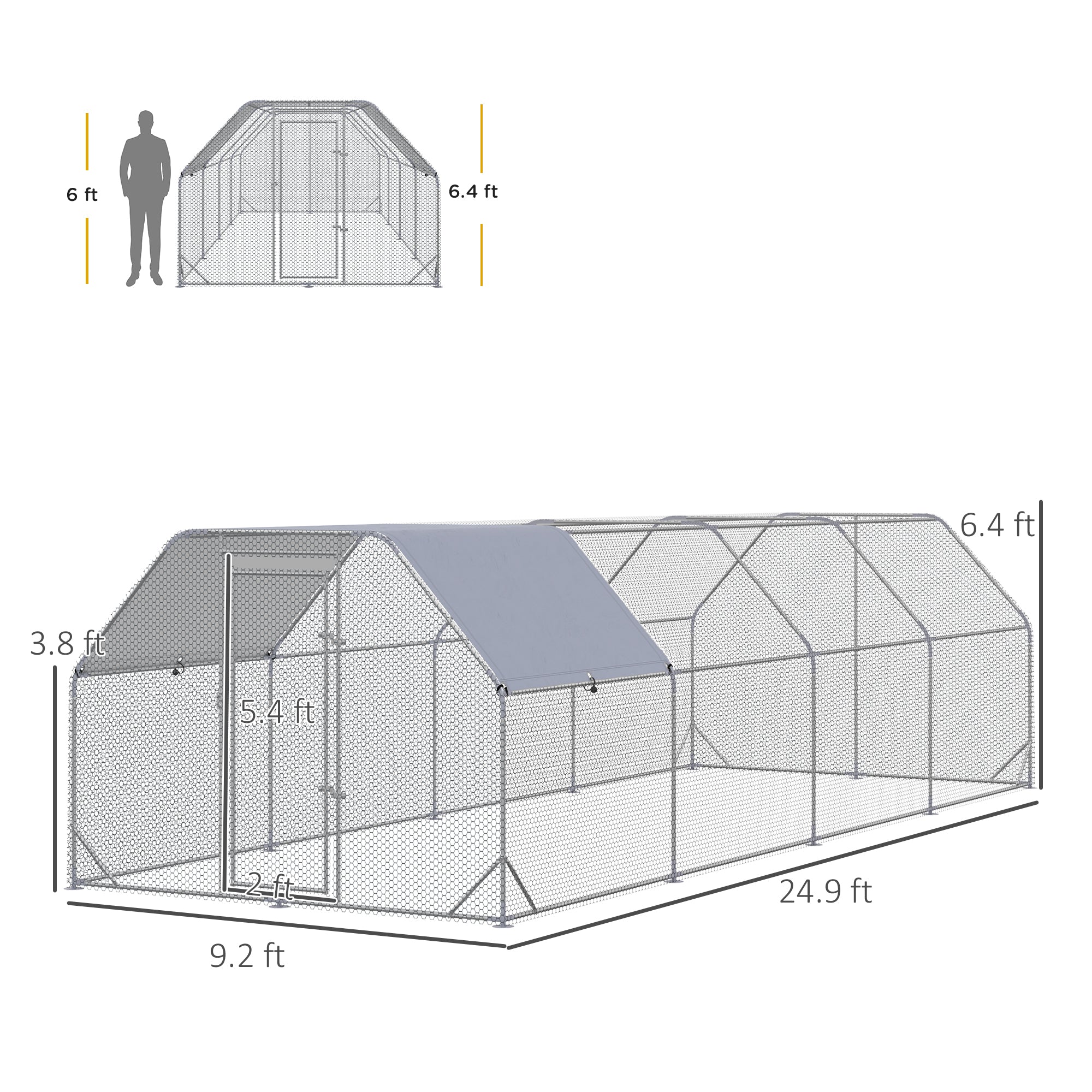 Large Chicken Coop Metal Chicken Run with Waterproof and Anti-UV Cover, Flat Shaped Walk in Fence - View 2