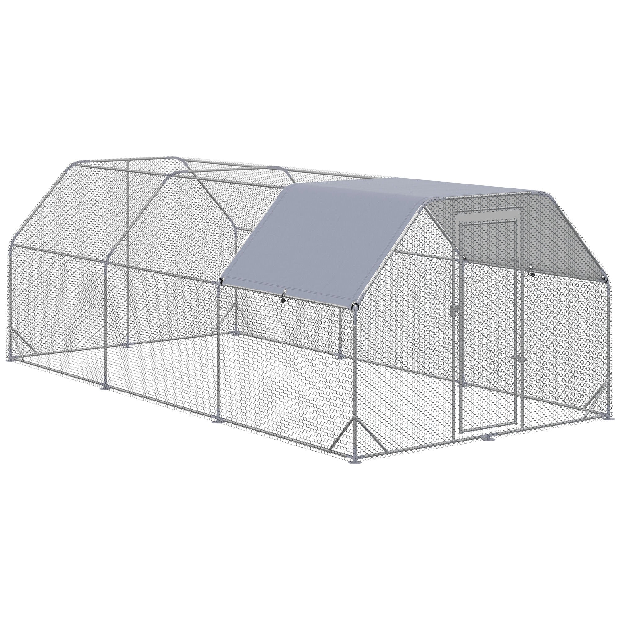 Large Chicken Coop Metal Chicken Run with Waterproof and Anti-UV Cover, Flat Shaped Walk in Fence