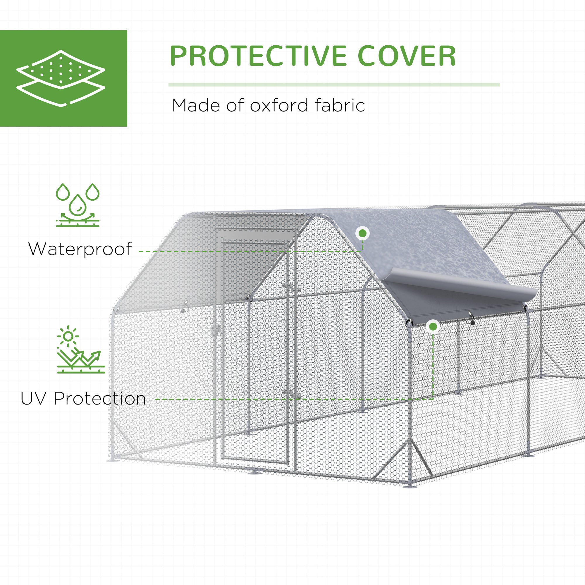 Large Chicken Coop Metal Chicken Run with Waterproof and Anti-UV Cover, Flat Shaped Walk in Fence - View 5