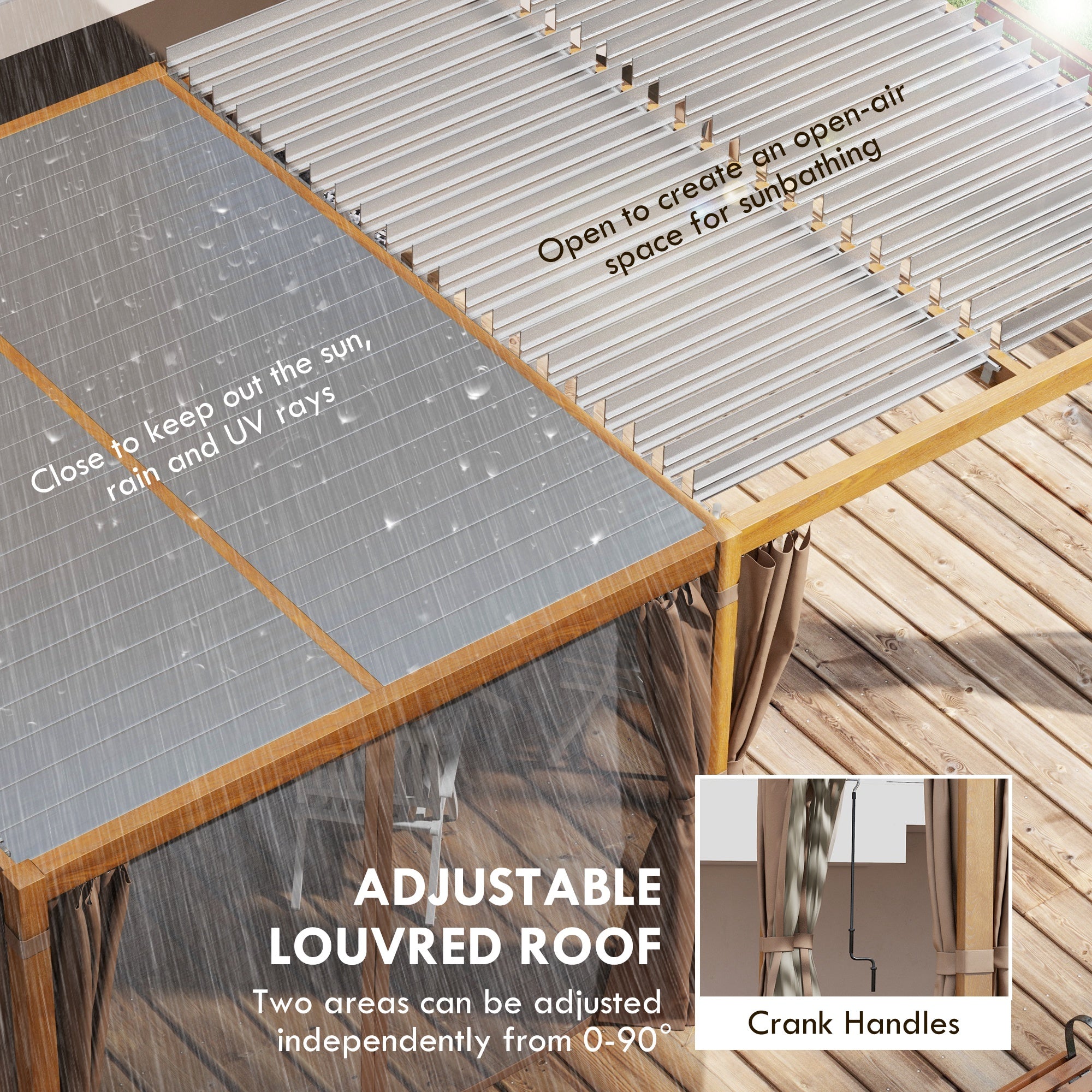 12' x 19' Aluminum Pergola with Adjustable Louvered, Outdoor Pergola with Curtains and Netting, - View 4