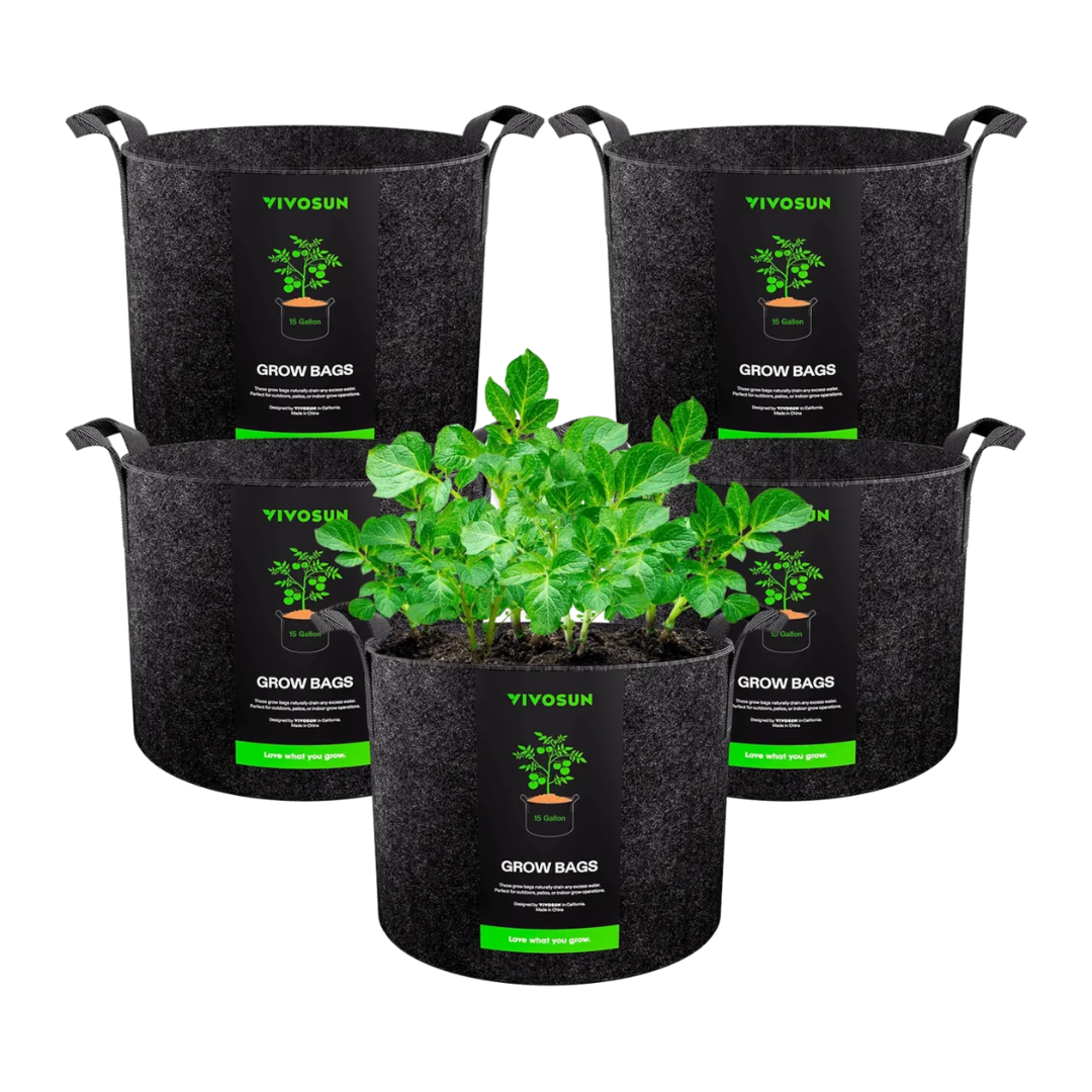 Vivosun 15 Gallon Grow Bags 5-Pack Black Thickened Nonwoven Fabric Pots with Handles