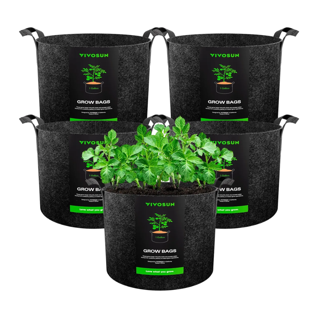 Vivosun 1 Gallon Grow Bags 5-Pack Black Thickened Nonwoven Fabric Pots with Handles