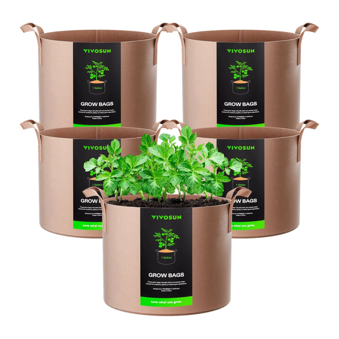 Vivosun Gallon Grow Bags 5-Pack Brown Thickened Nonwoven Fabric Pots with Handles