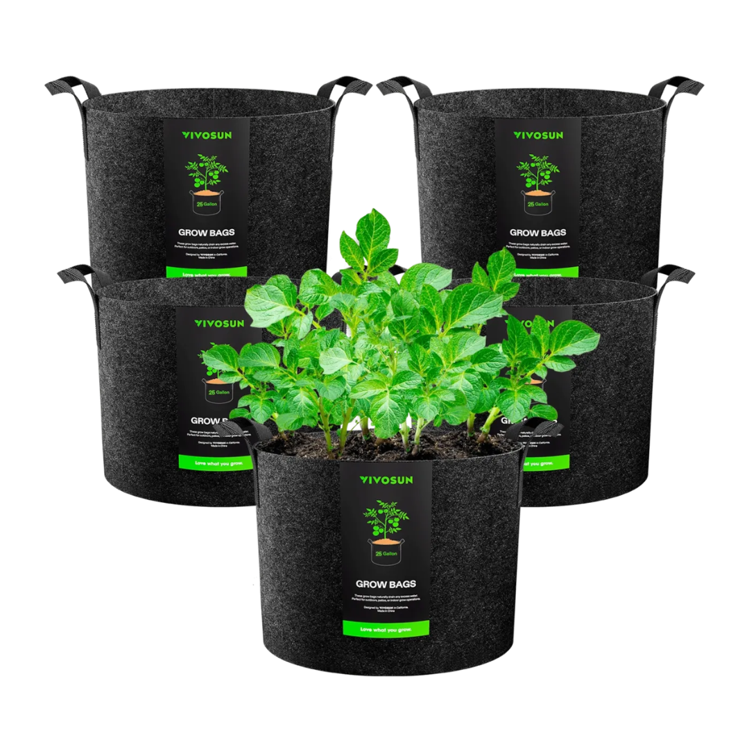 Vivosun 25 Gallon Grow Bags 5-Pack Black Thickened Nonwoven Fabric Pots with Handles