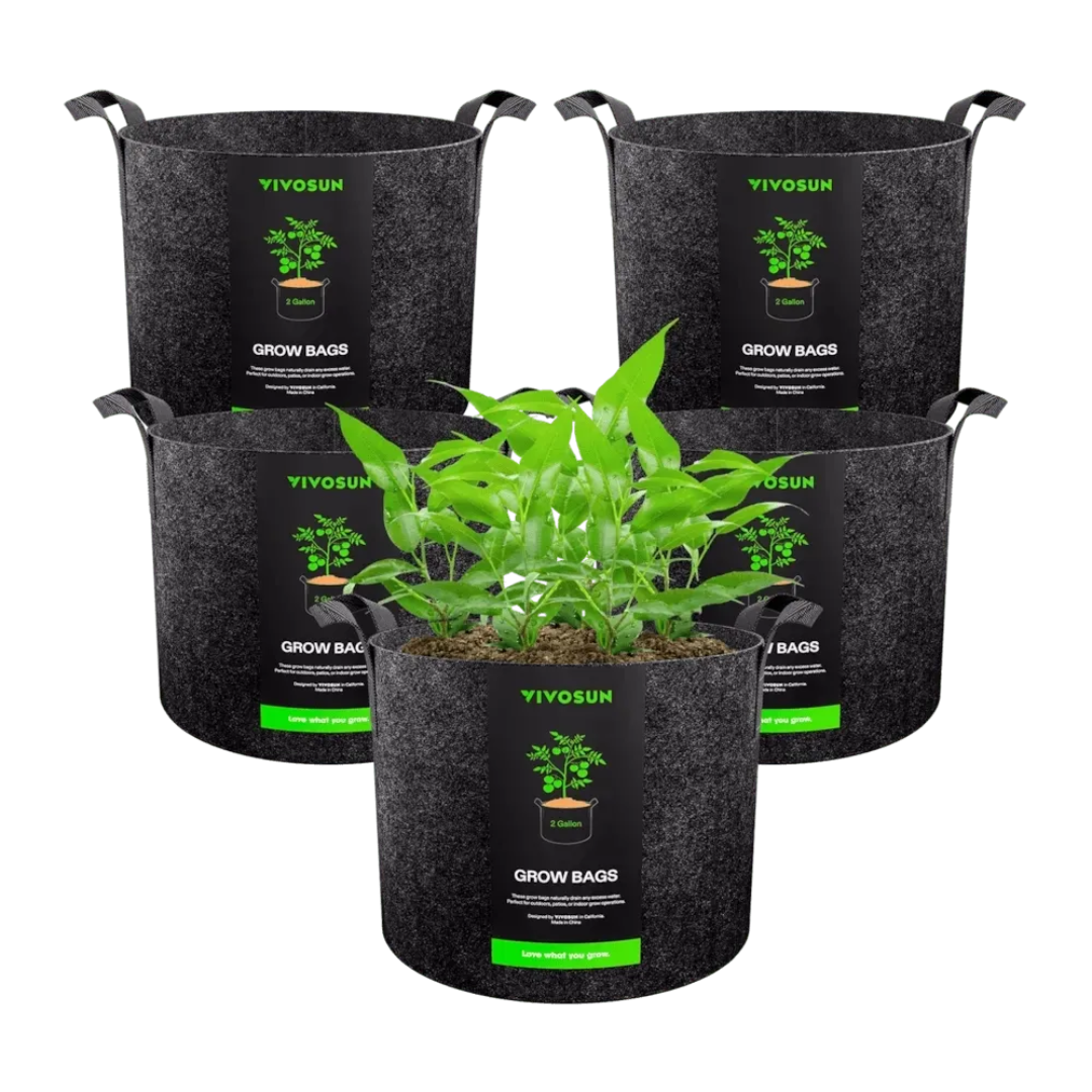 Vivosun 2 Gallon Grow Bags 5-Pack Black Thickened Nonwoven Fabric Pots with Handles